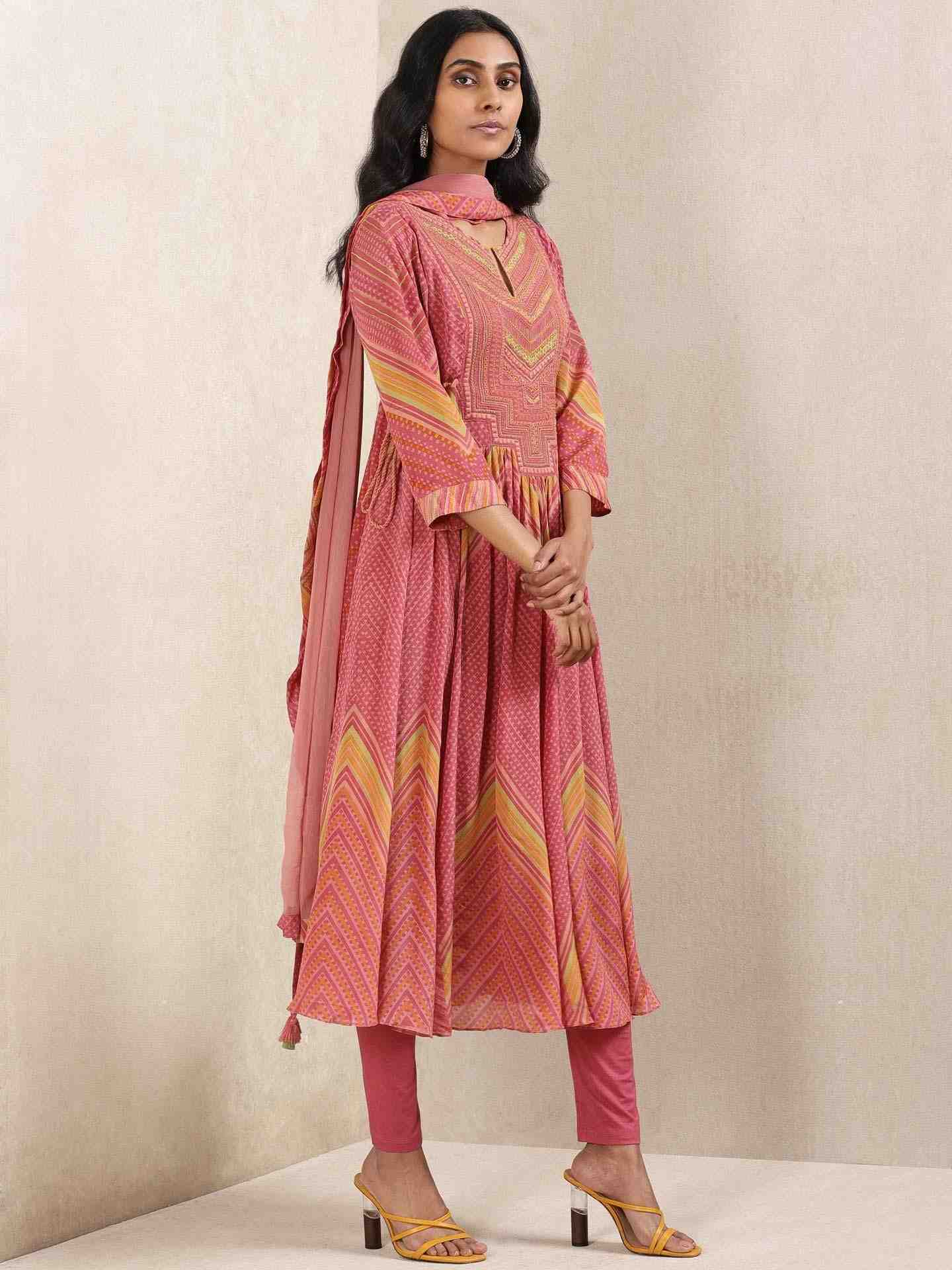 Rose Pink Mothra Anarkali Suit Set