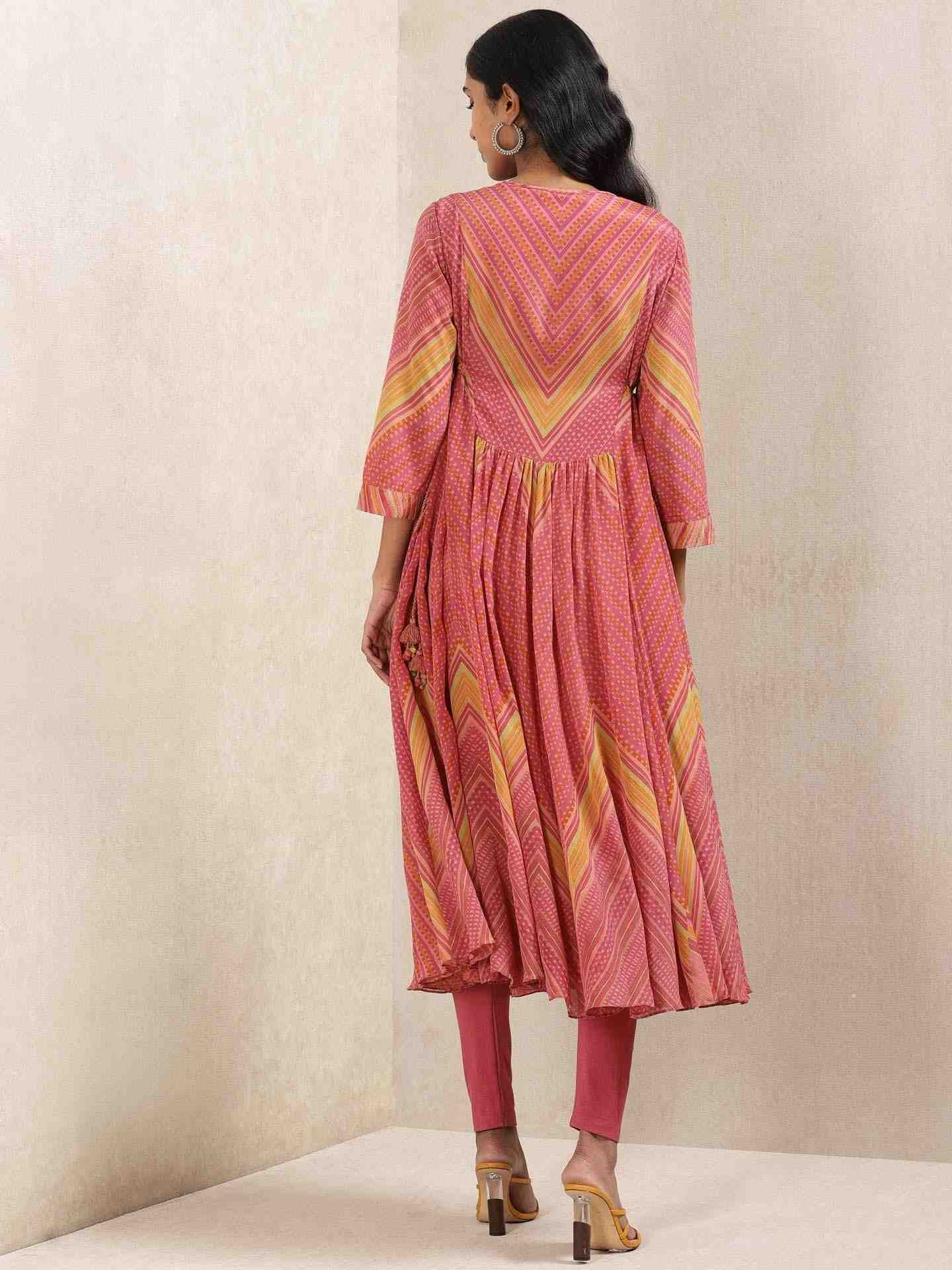 Rose Pink Mothra Anarkali Suit Set