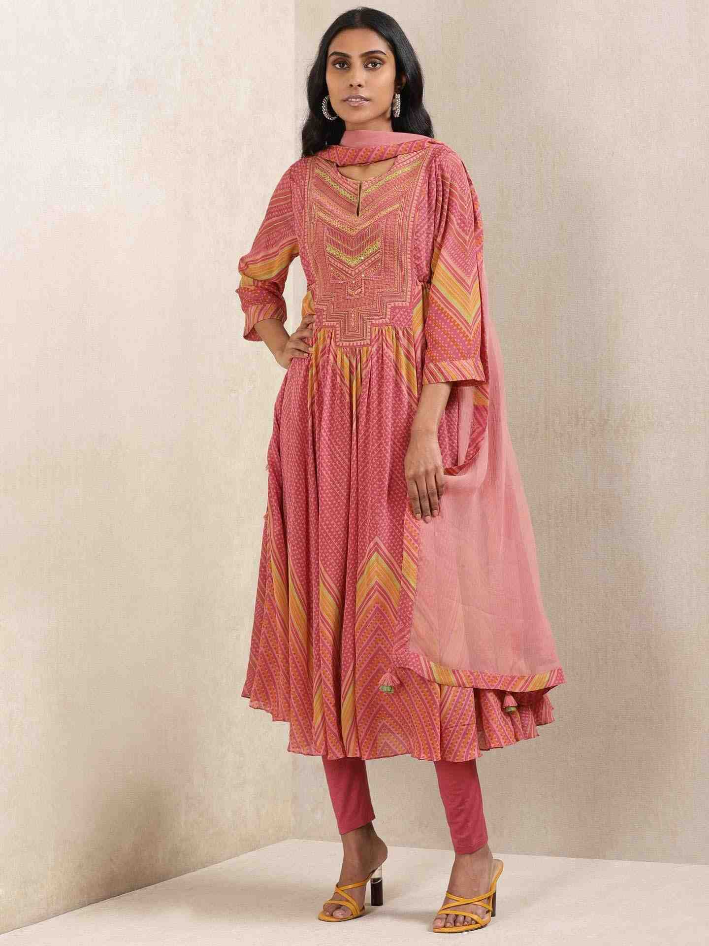 Rose Pink Mothra Anarkali Suit Set