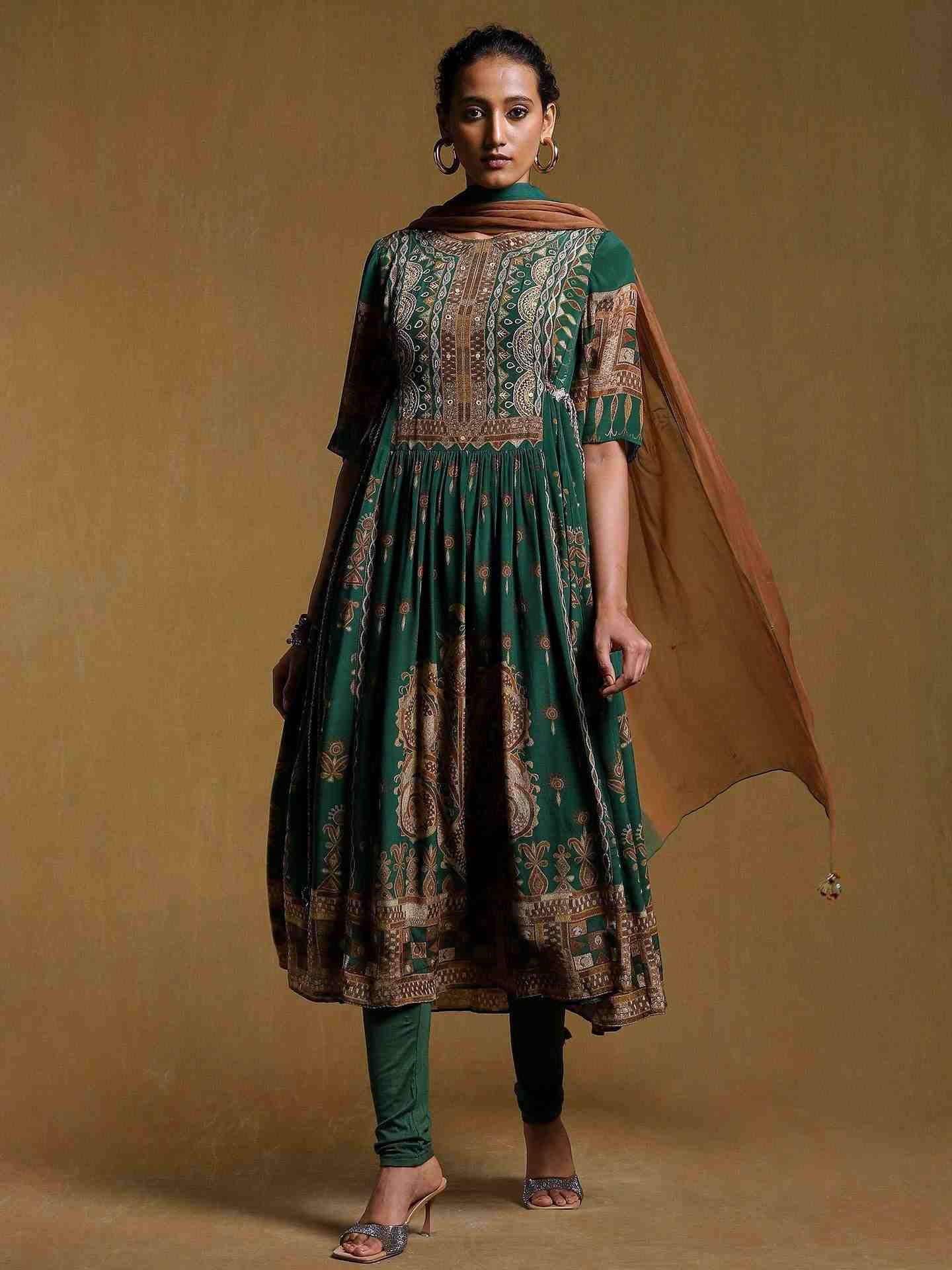Green Rabari Crepe Suit Set
