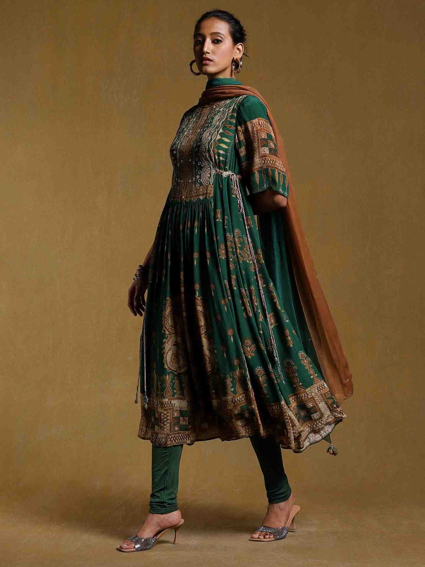 Green Rabari Crepe Suit Set