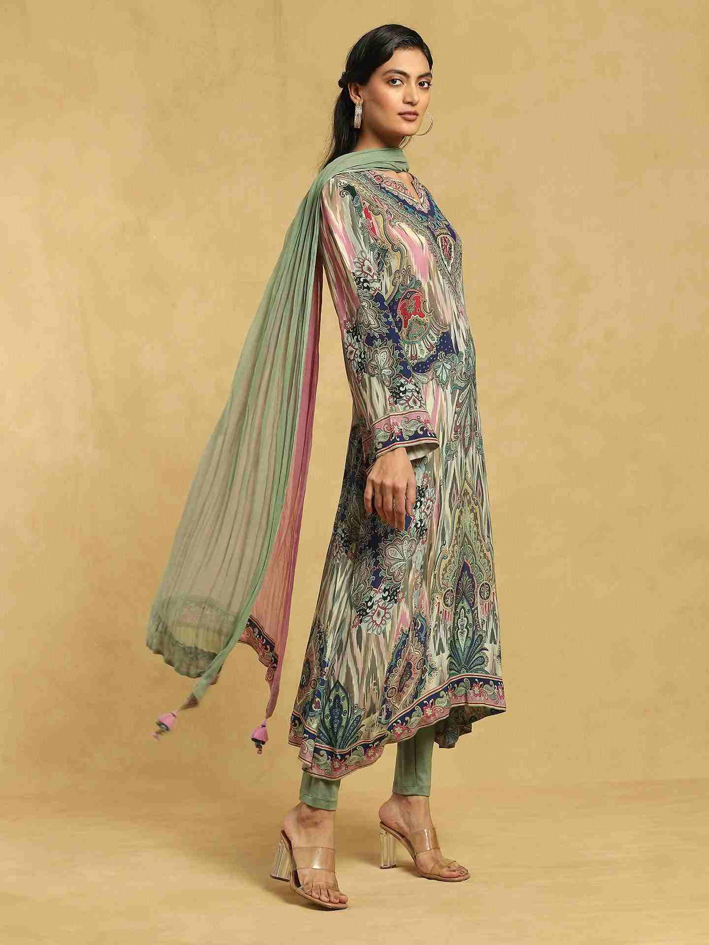 Blue Shubhadra Crepe Suit Set