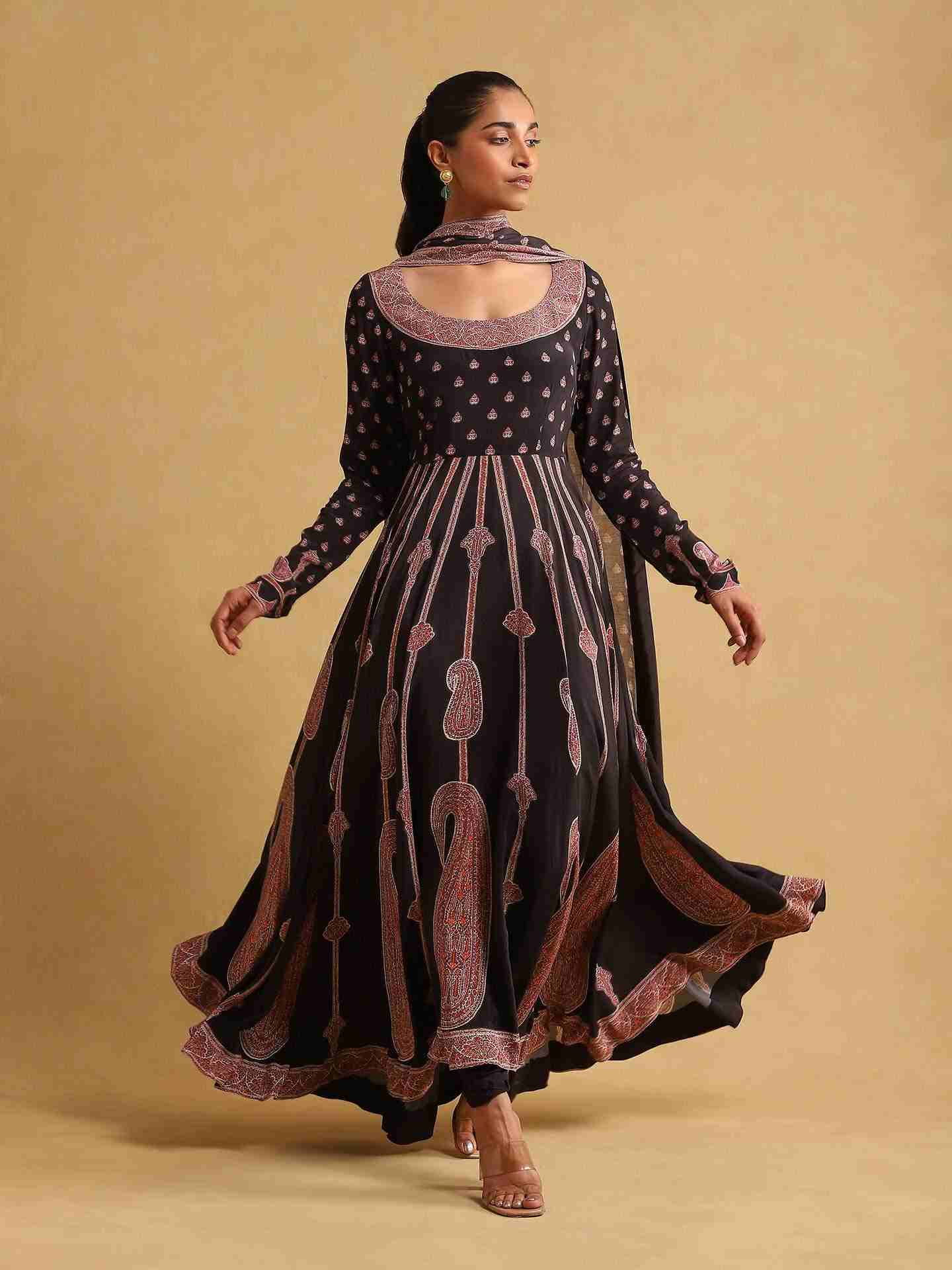 Black Jannat Crepe Anarkali Suit Set