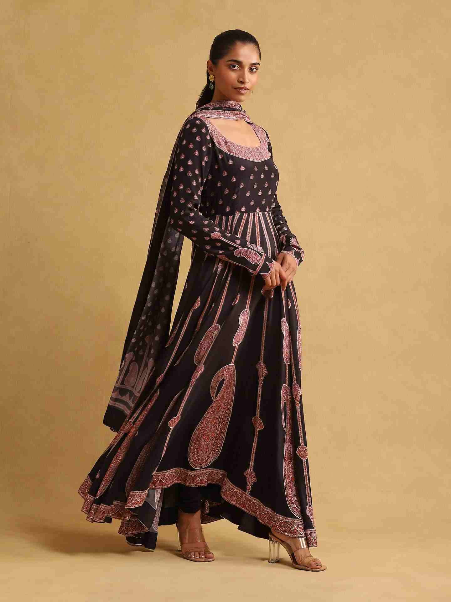 Black Jannat Crepe Anarkali Suit Set