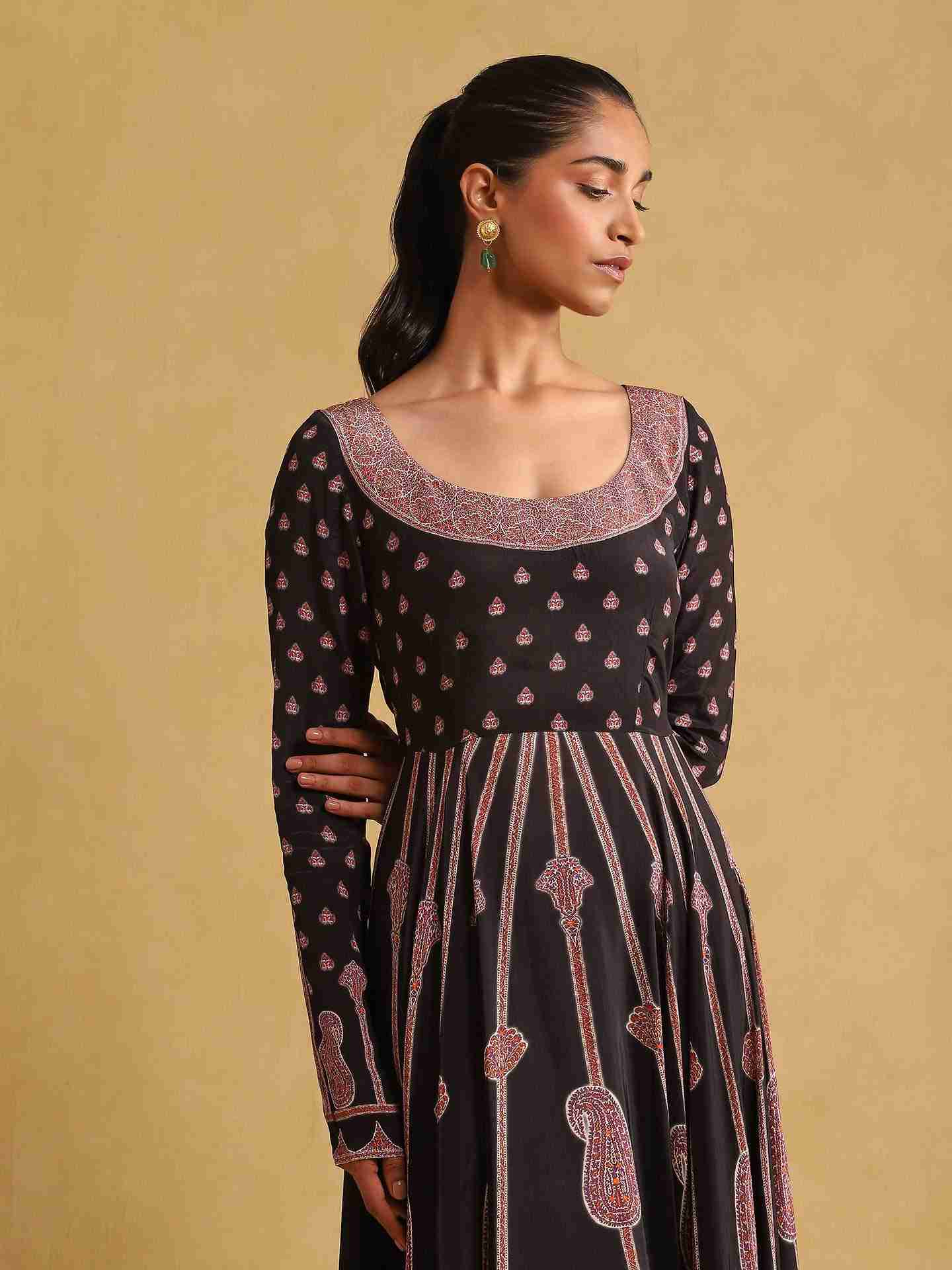 Black Jannat Crepe Anarkali Suit Set