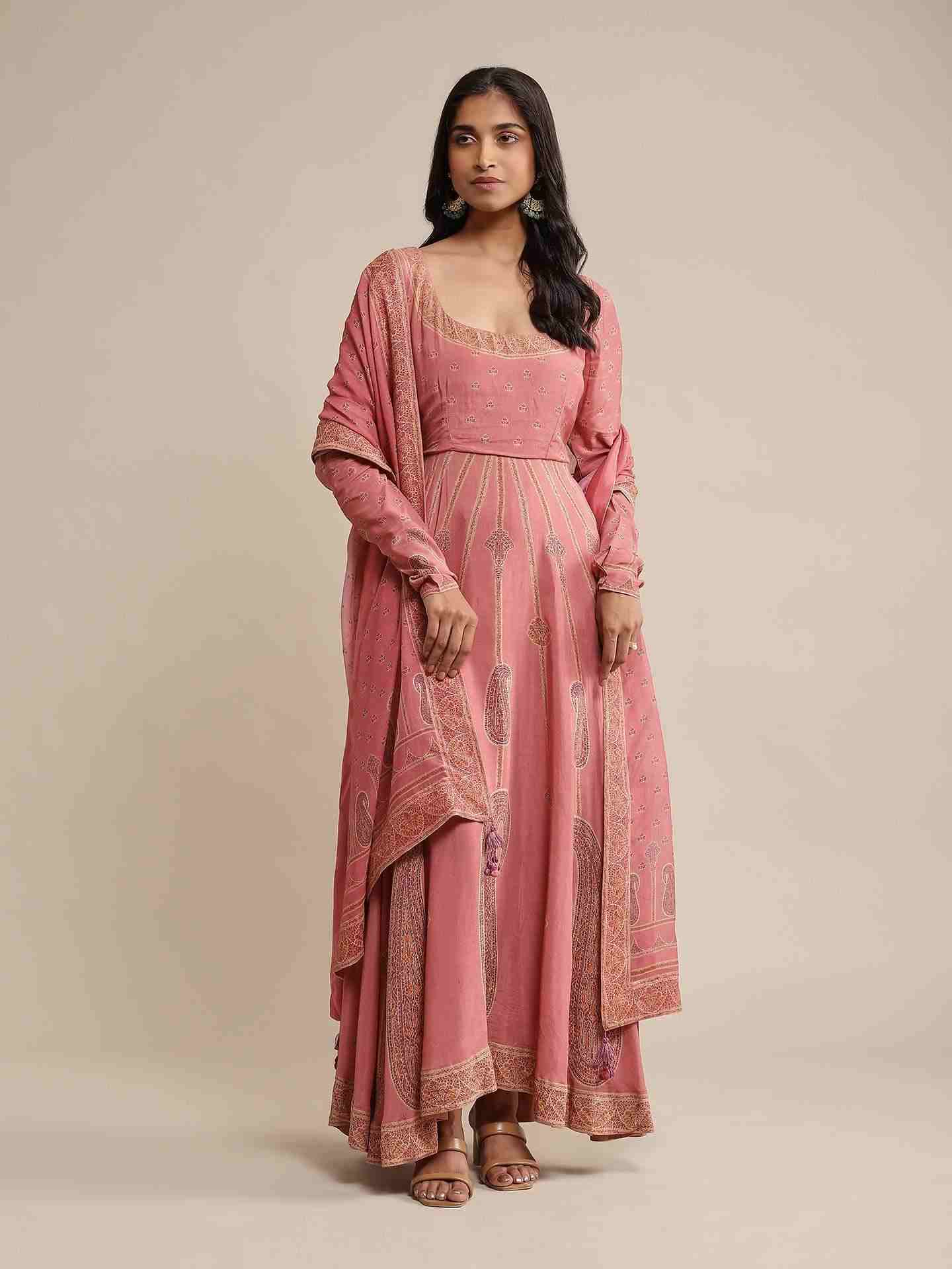 Pink Jannat Crepe Anarkali Suit Set