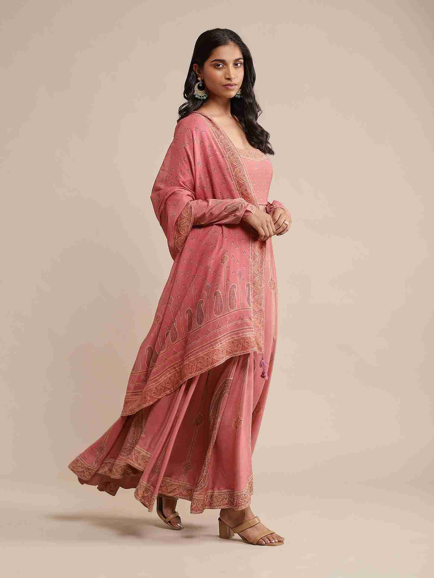 Pink Jannat Crepe Anarkali Suit Set