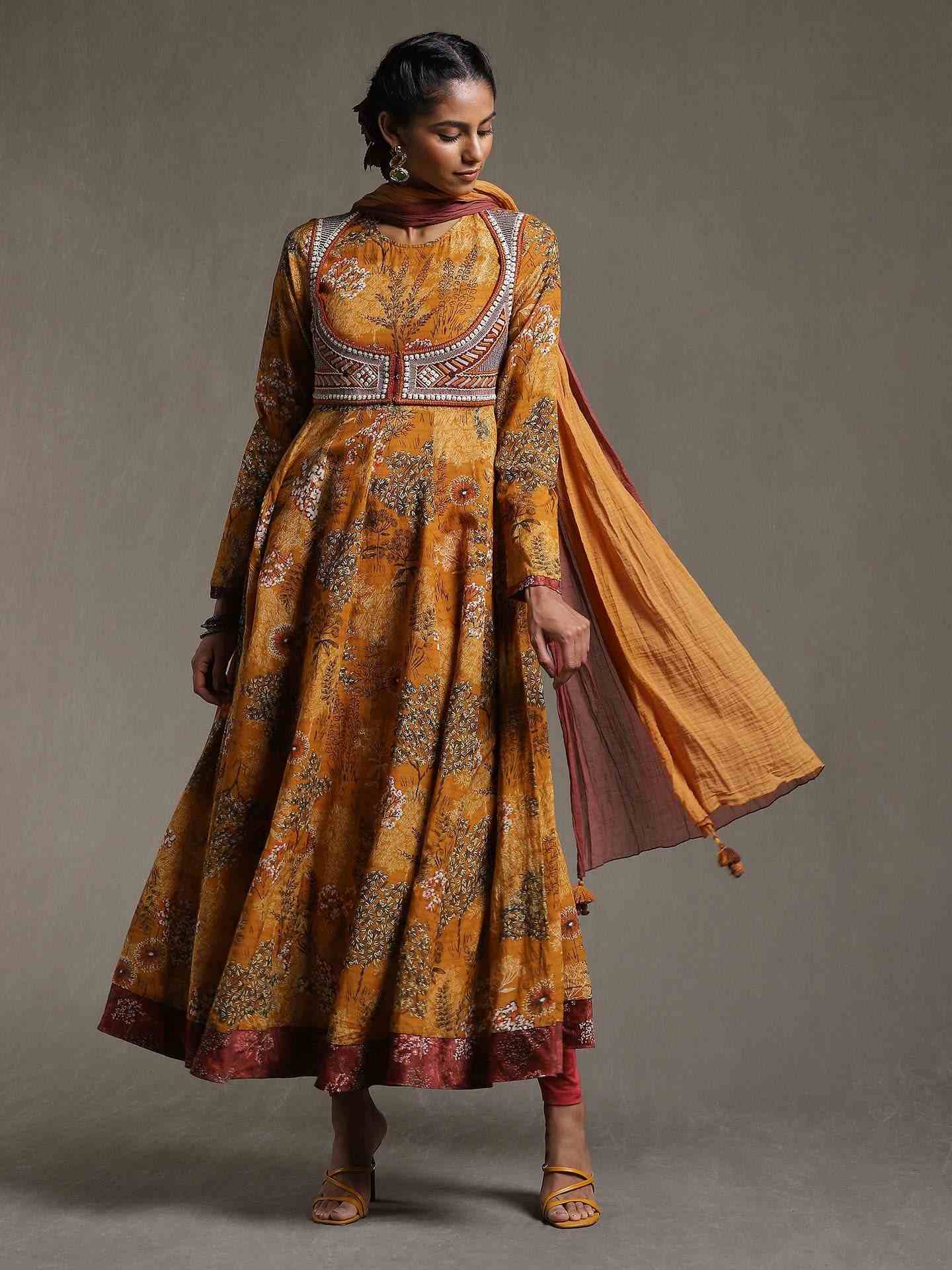 Mustard Forest Anarkali Suit Set