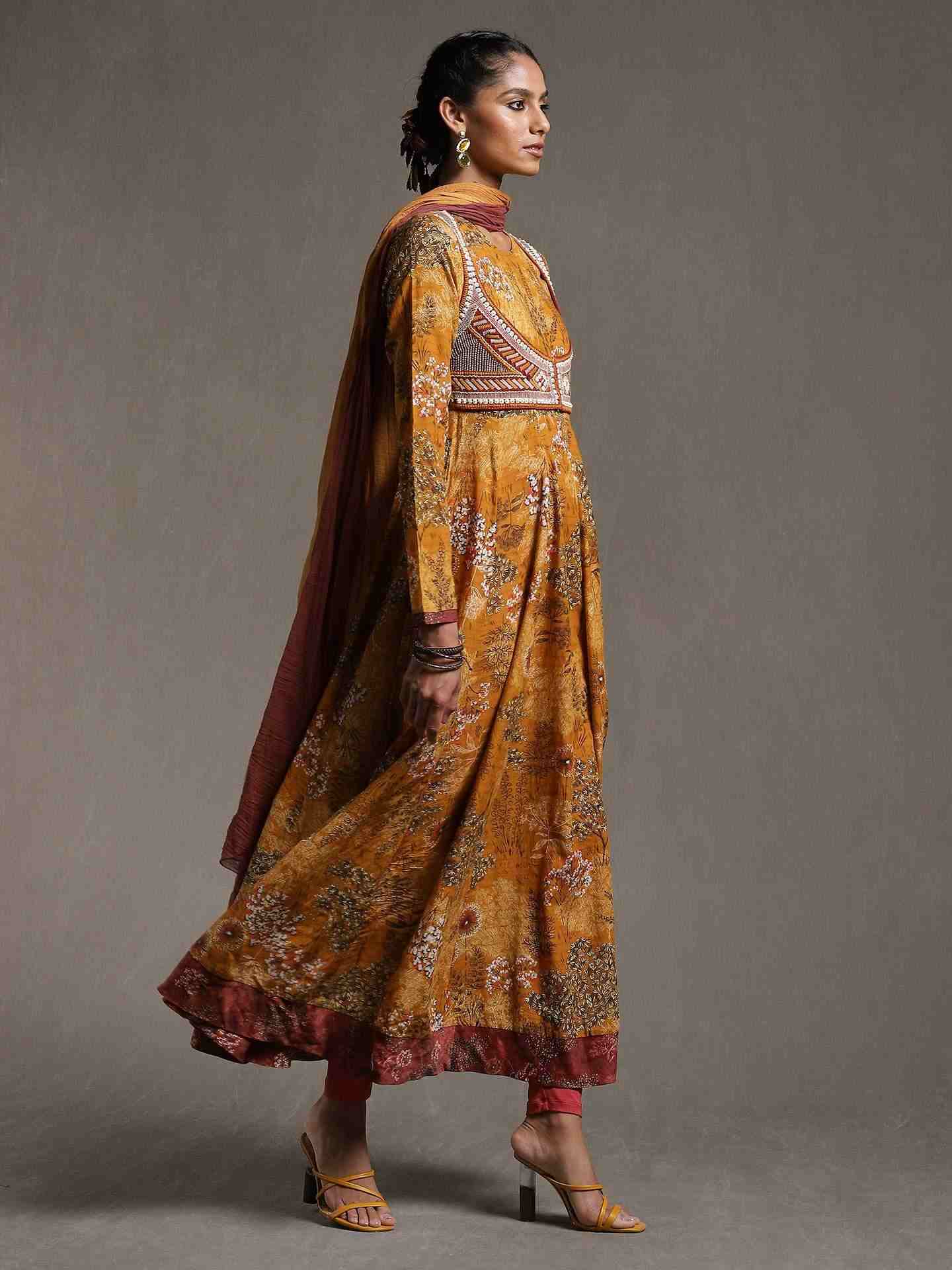 Mustard Forest Anarkali Suit Set