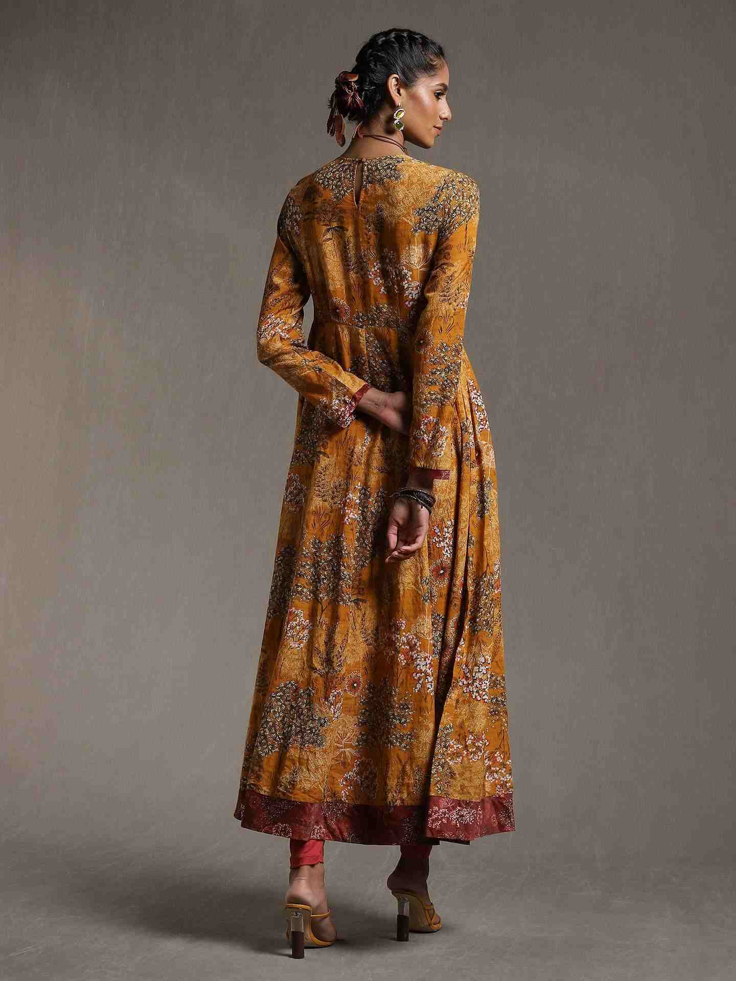 Mustard Forest Anarkali Suit Set