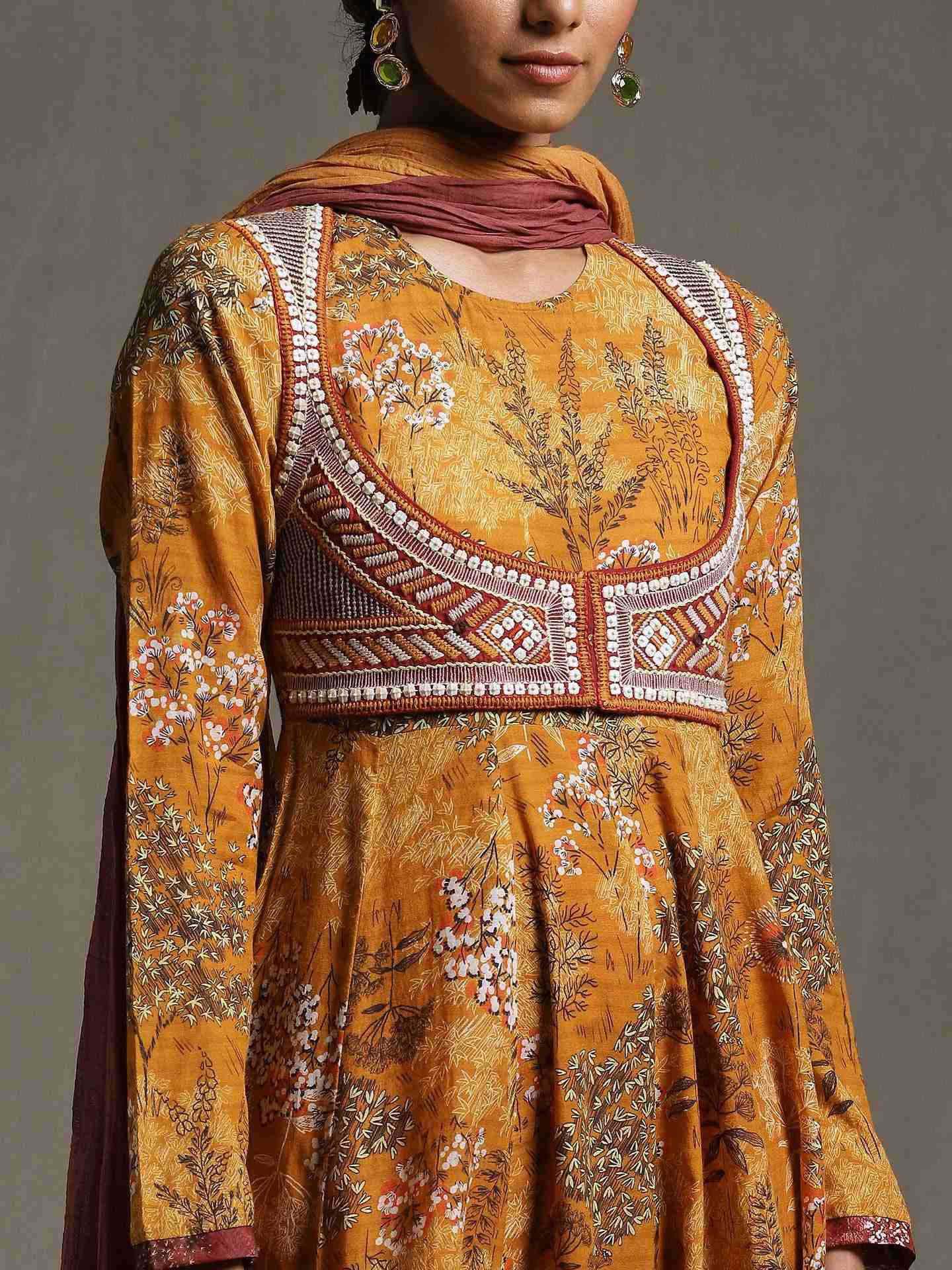 Mustard Forest Anarkali Suit Set