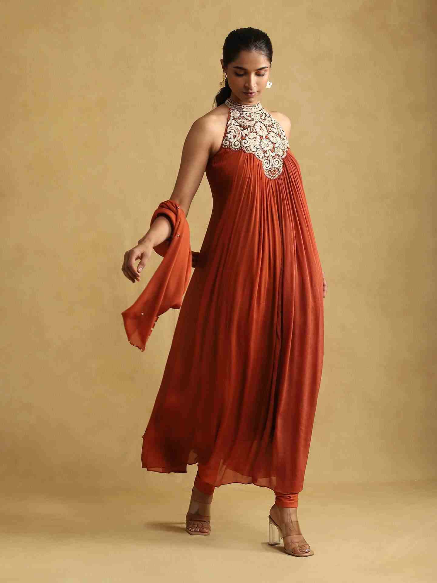 Rust Arabesque Anarkali Suit Set