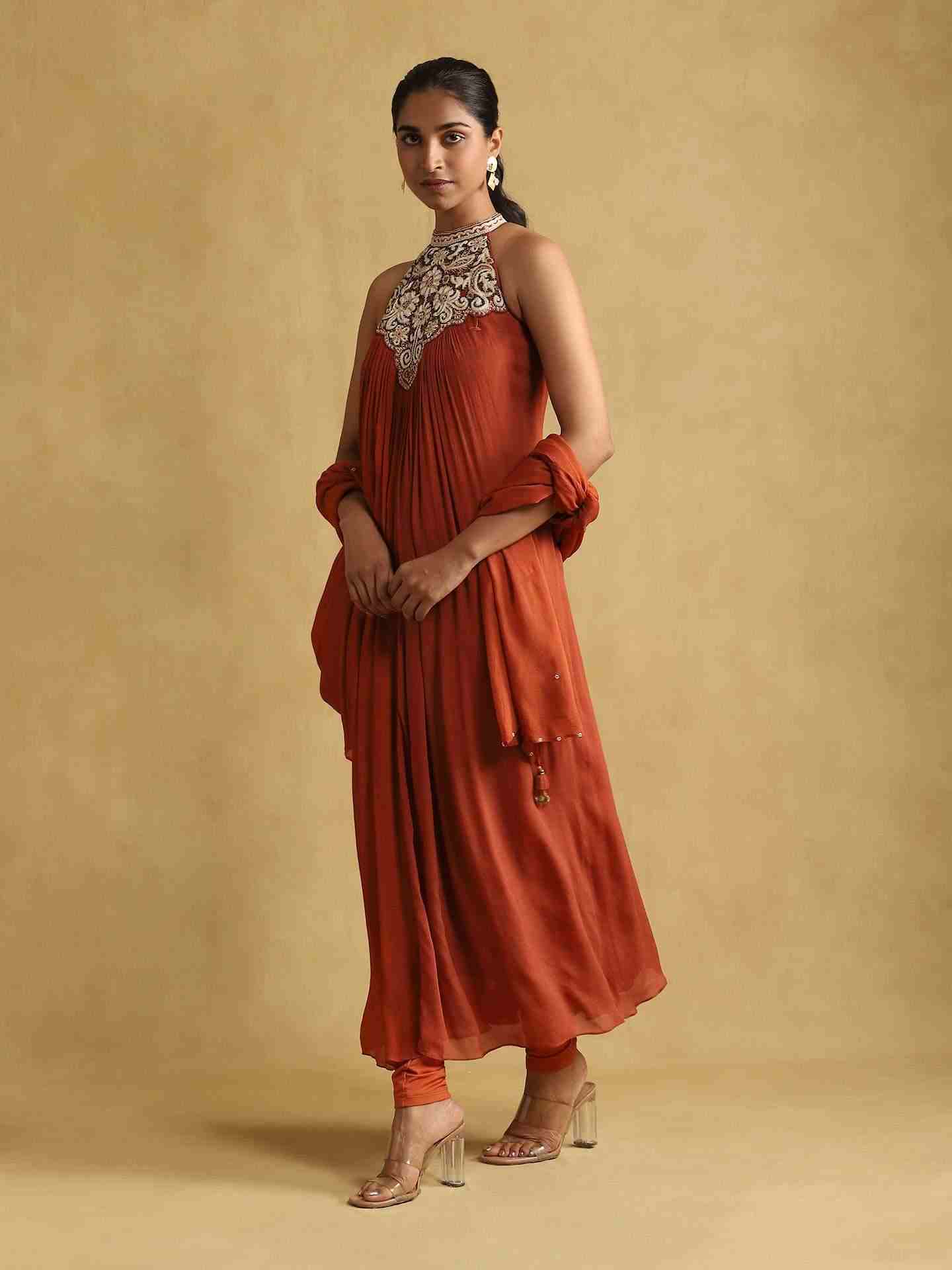 Rust Arabesque Anarkali Suit Set