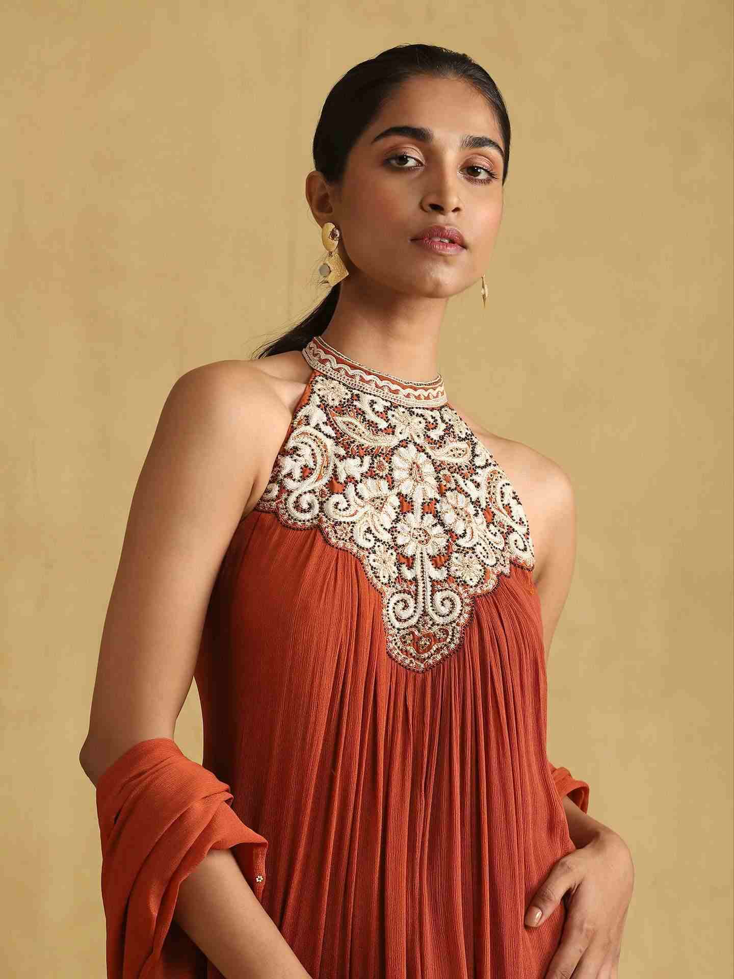 Rust Arabesque Anarkali Suit Set