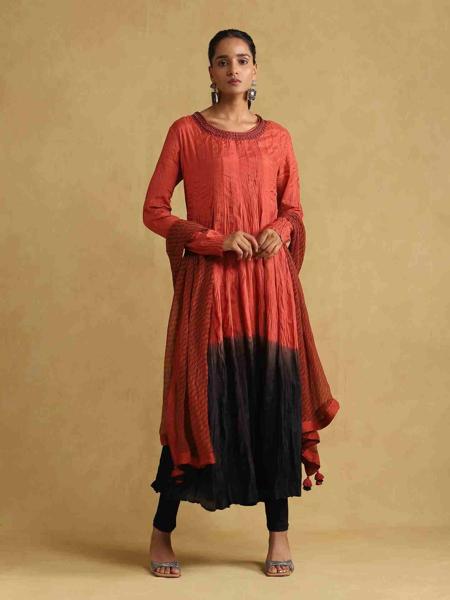 Rust Ombre Anarkali Suit Set