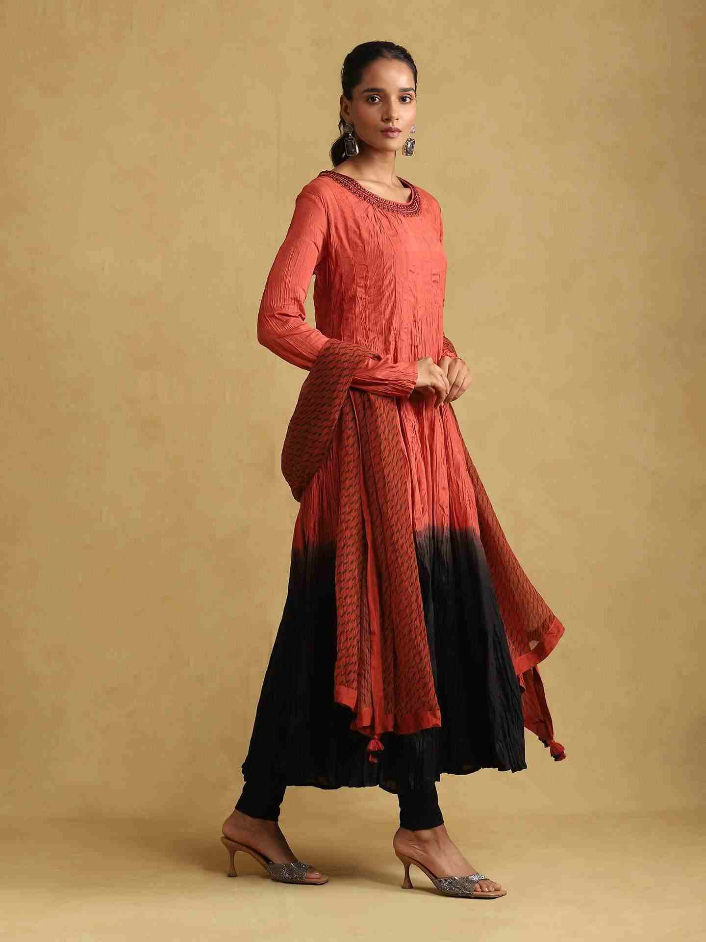 Rust Ombre Anarkali Suit Set