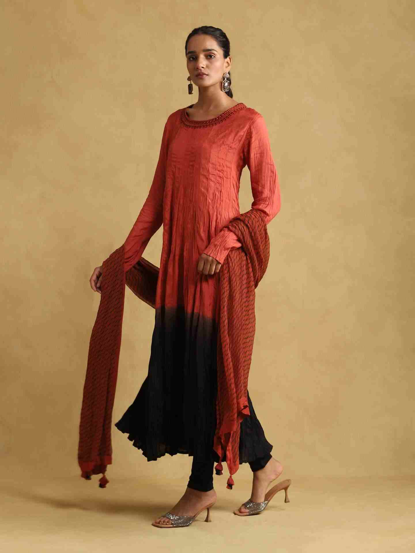 Rust Ombre Anarkali Suit Set