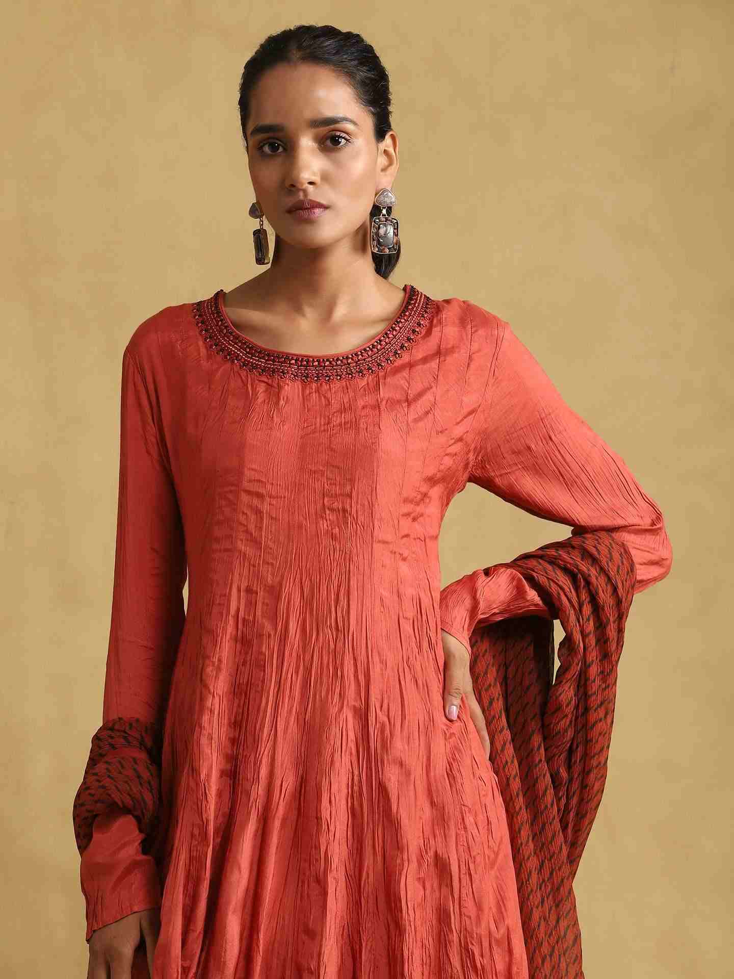 Rust Ombre Anarkali Suit Set