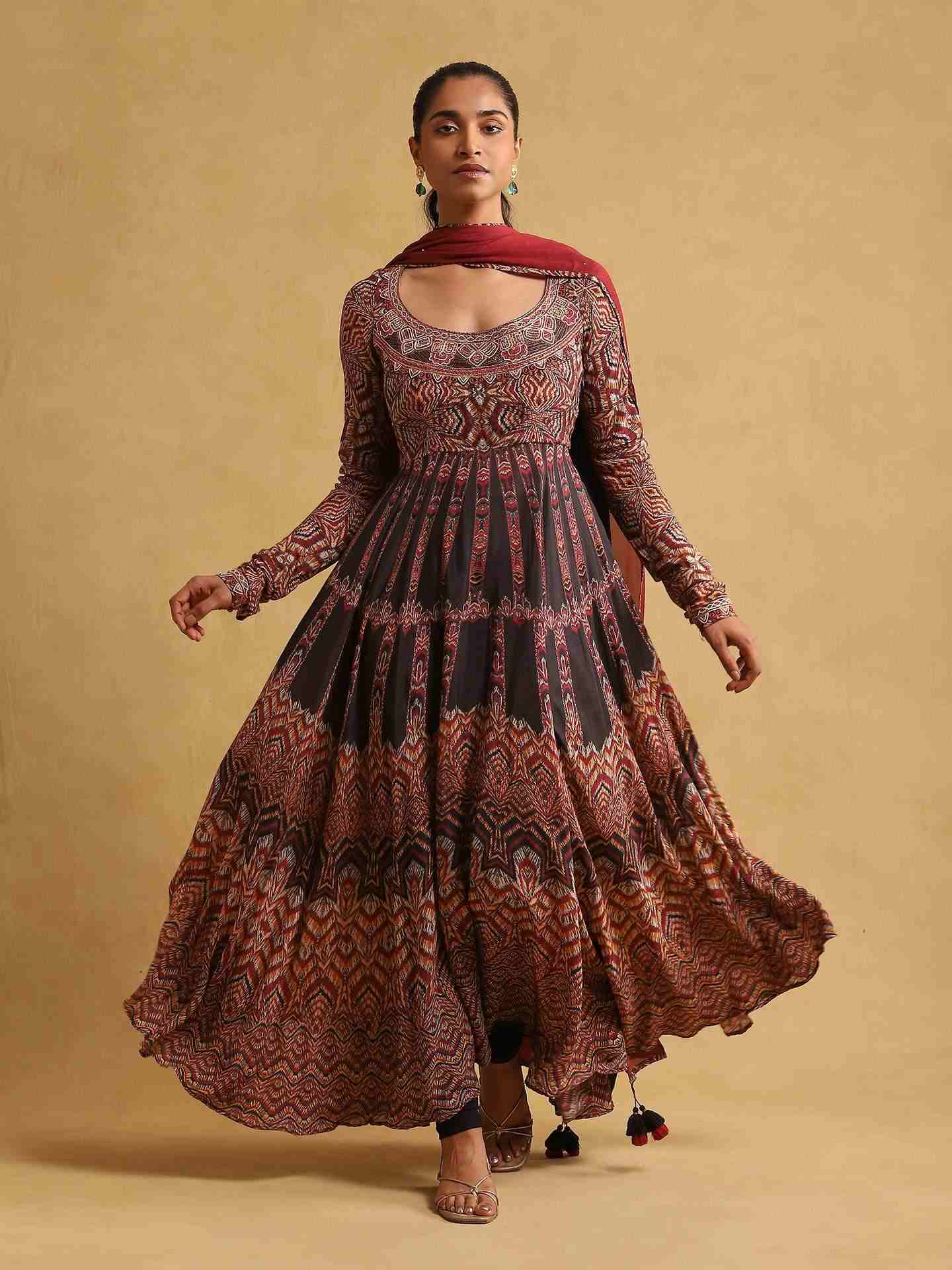 Black Zig Zag Anarkali Suit Set