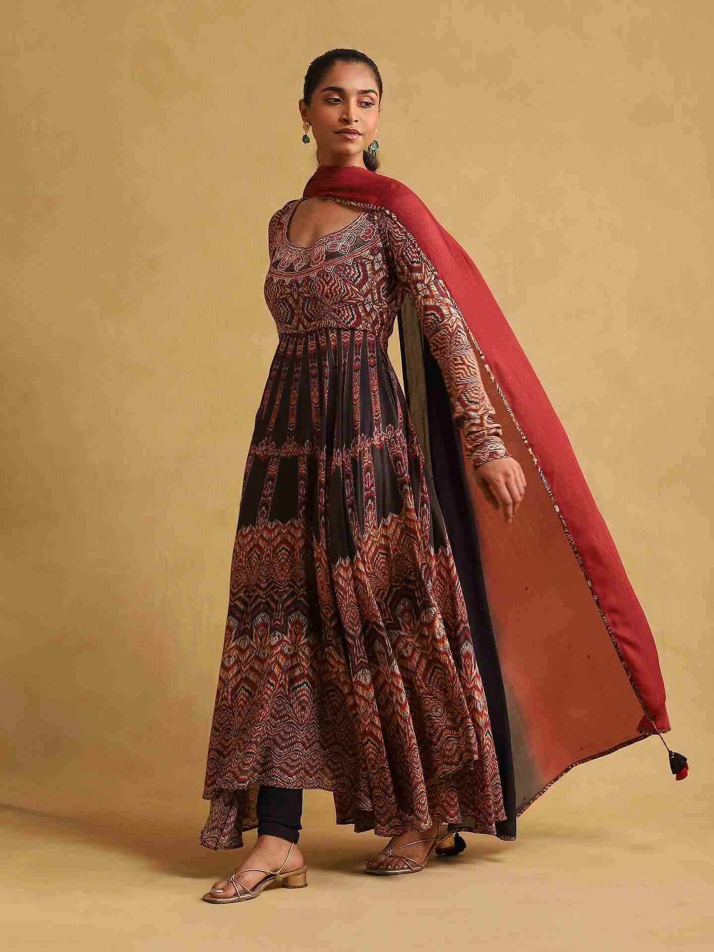 Black Zig Zag Anarkali Suit Set