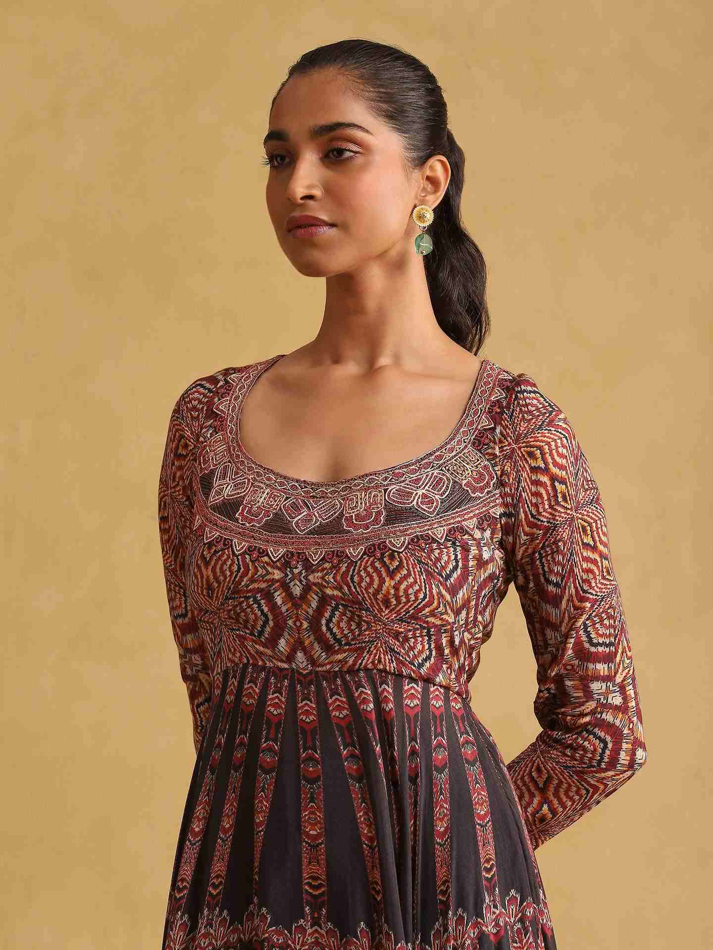 Black Zig Zag Anarkali Suit Set