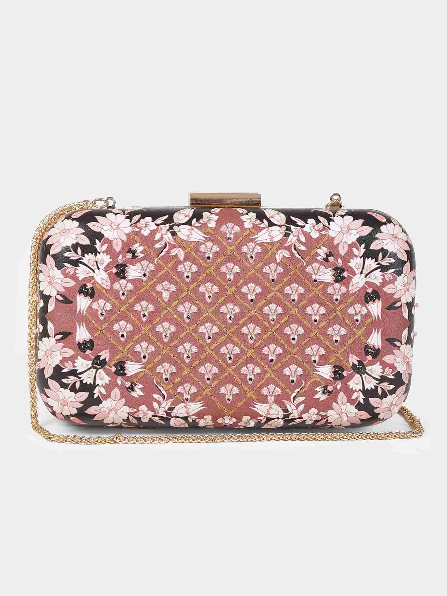 Tan Pichwai Leather Clutch