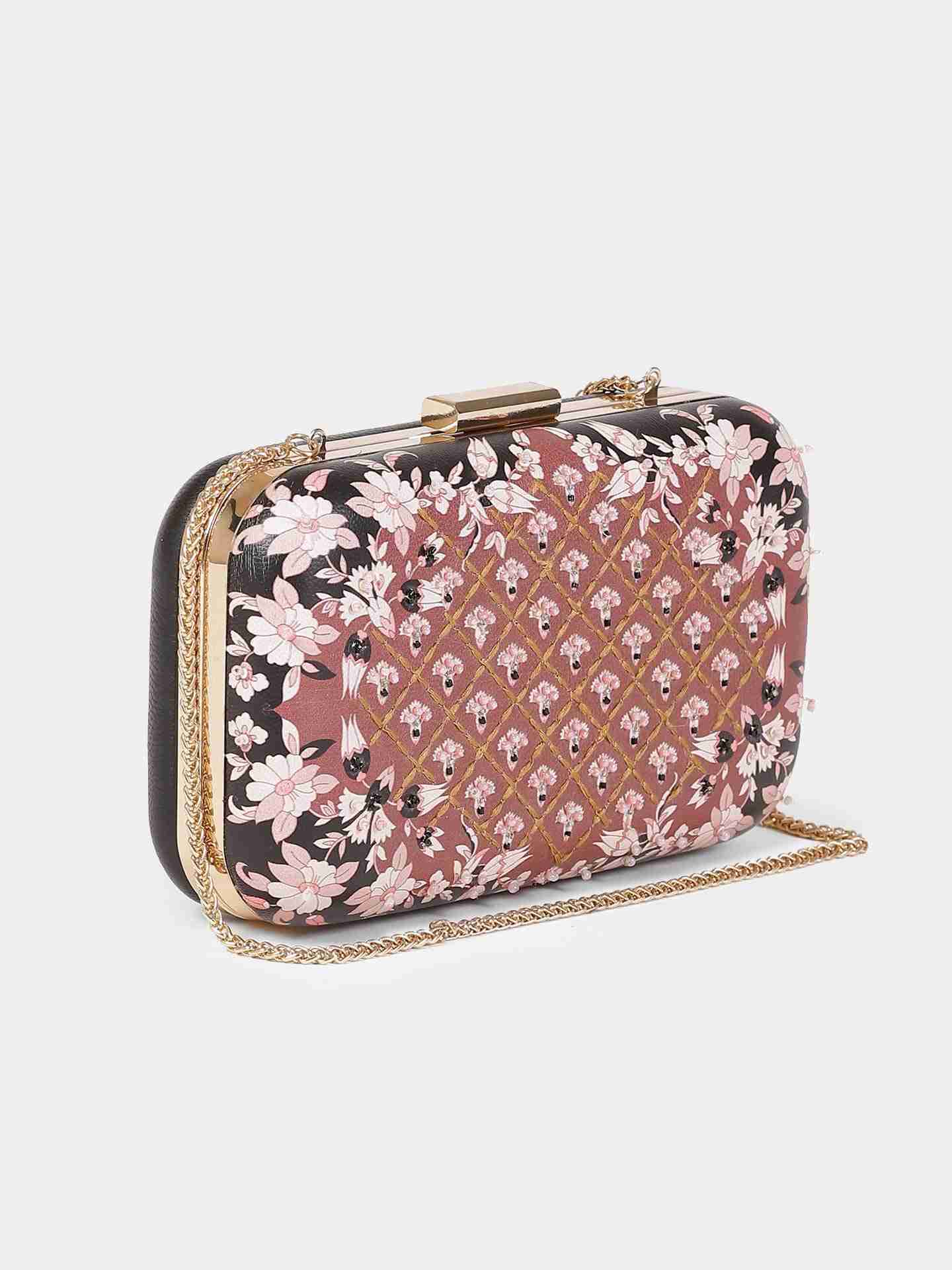 Tan Pichwai Leather Clutch