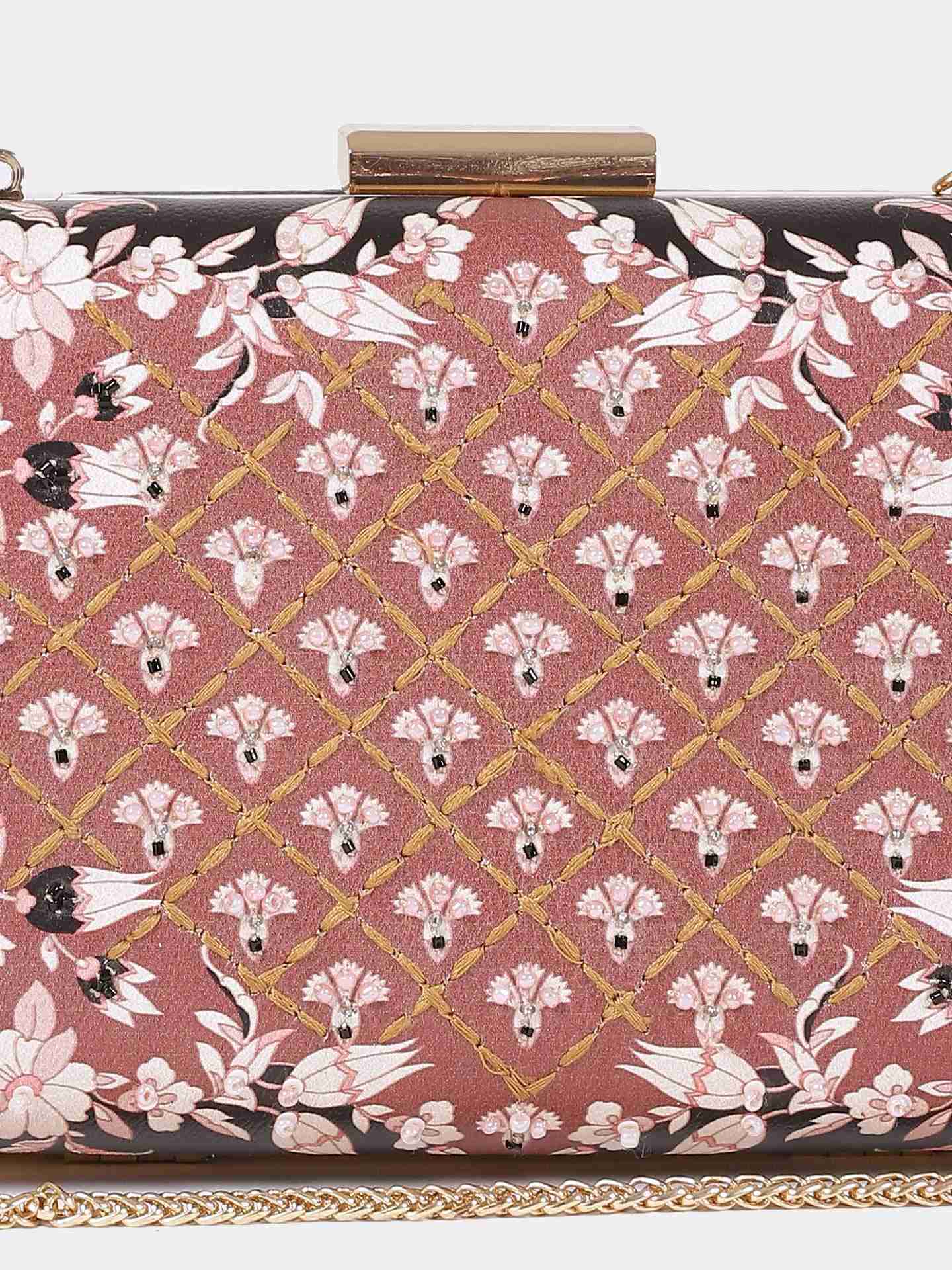 Tan Pichwai Leather Clutch