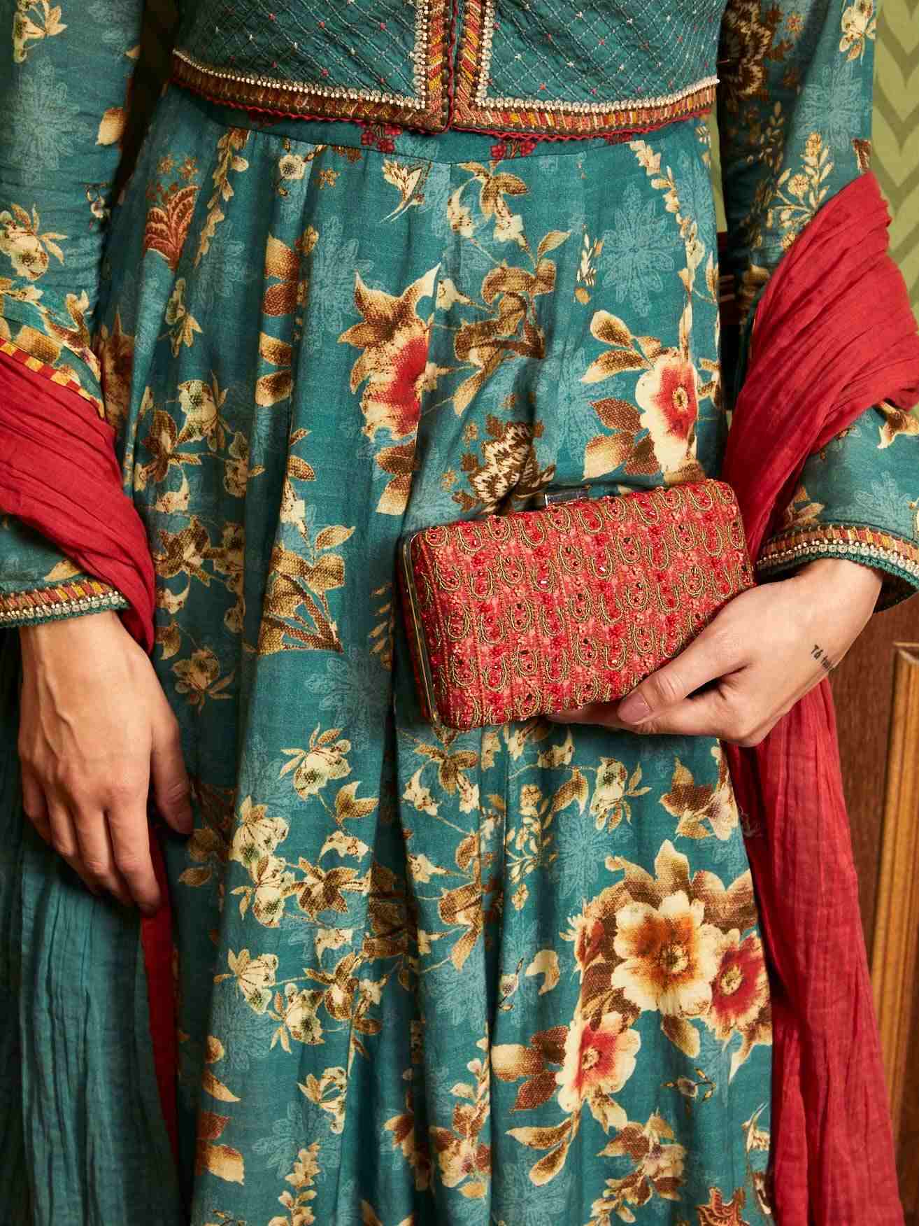 Red Moonflower Clutch