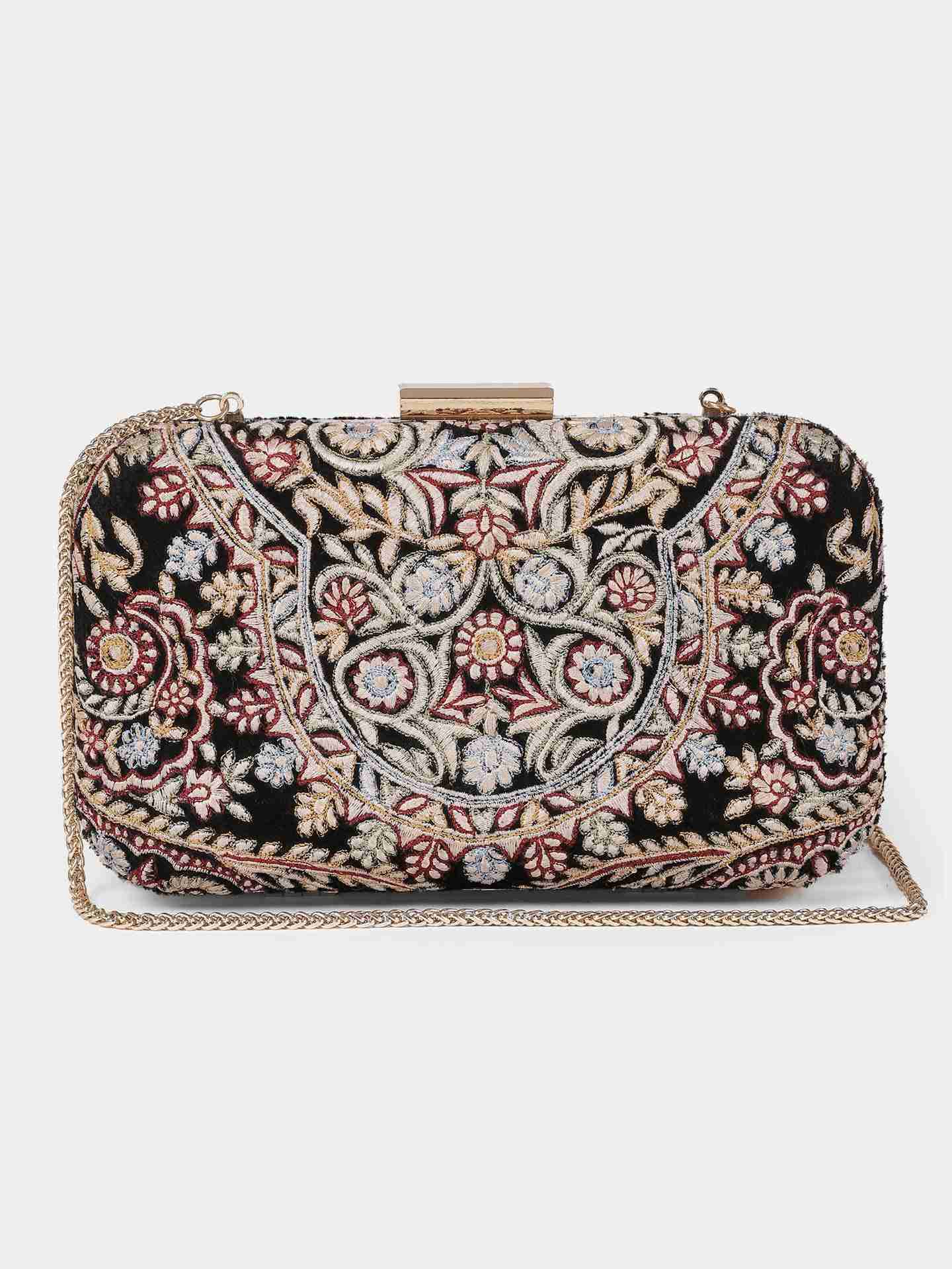 Black Resham Velvet Clutch