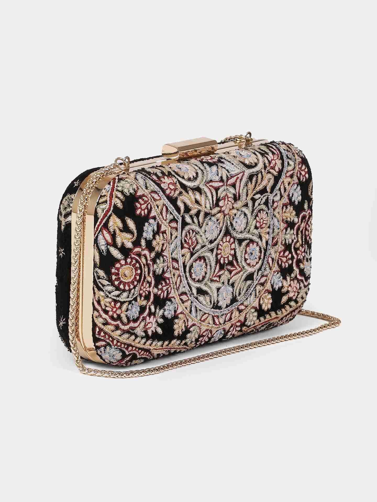 Black Resham Velvet Clutch