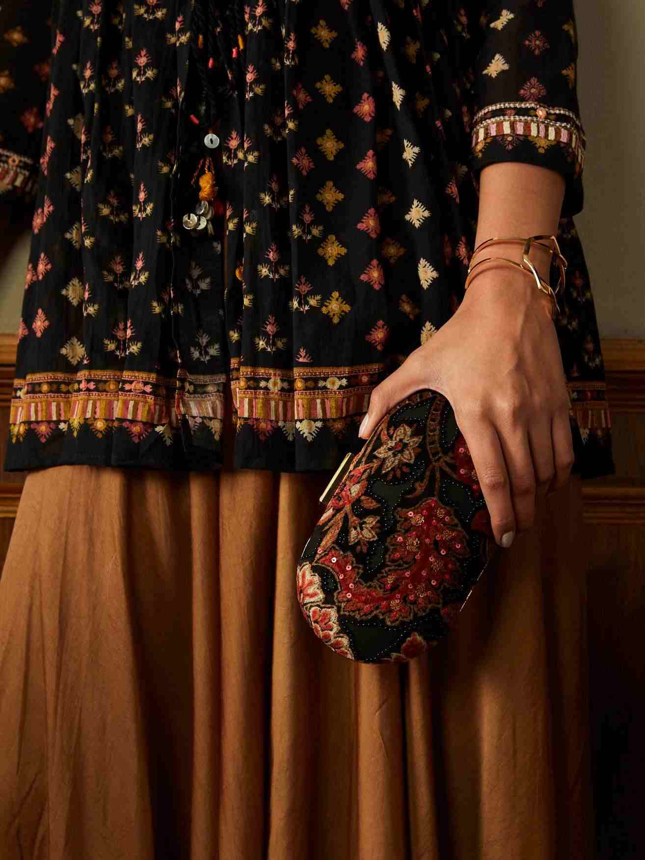 Black Jalsa Velvet Clutch