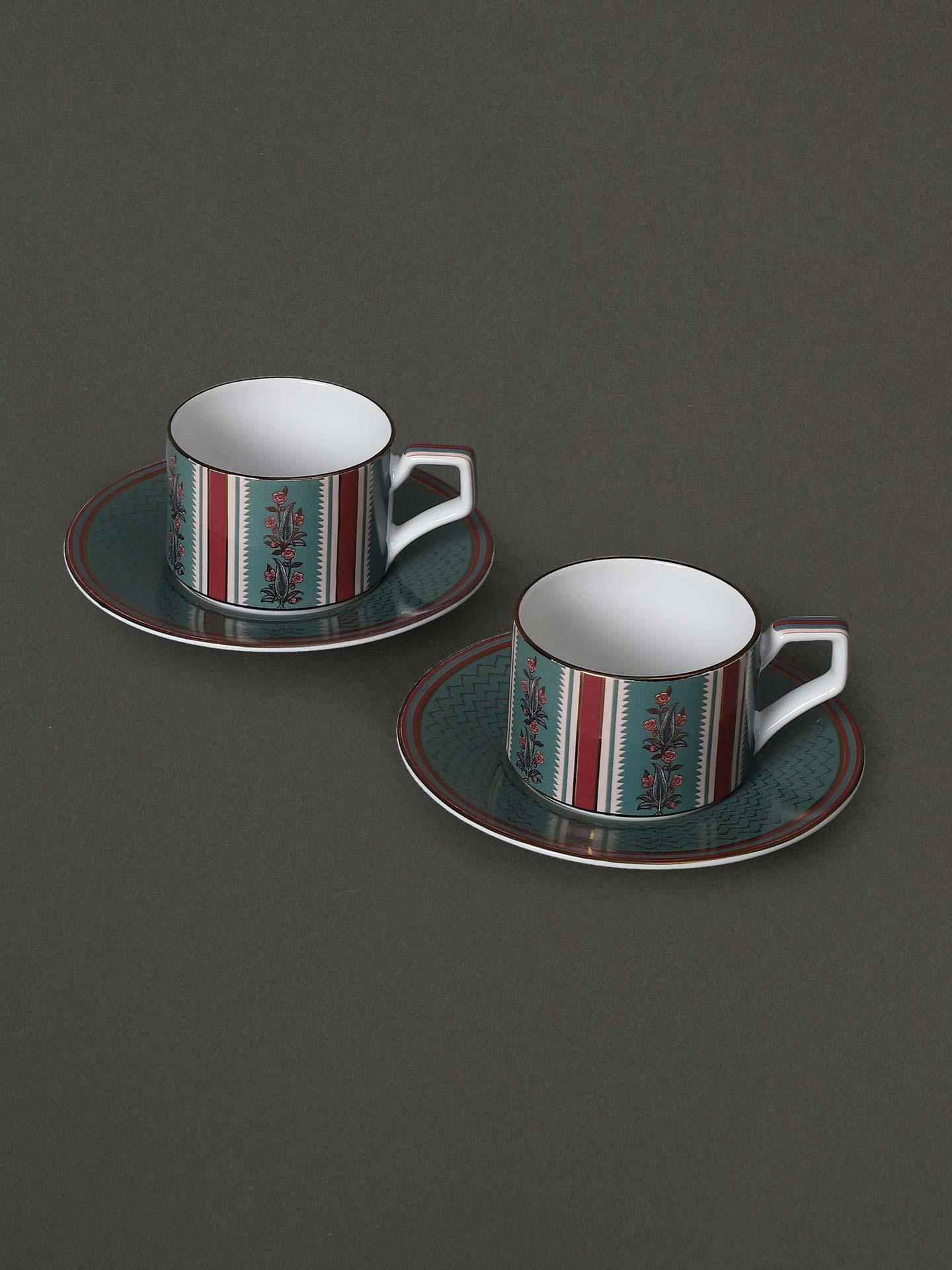 Ecru & Red Flora Cup Set (Set Of 2)