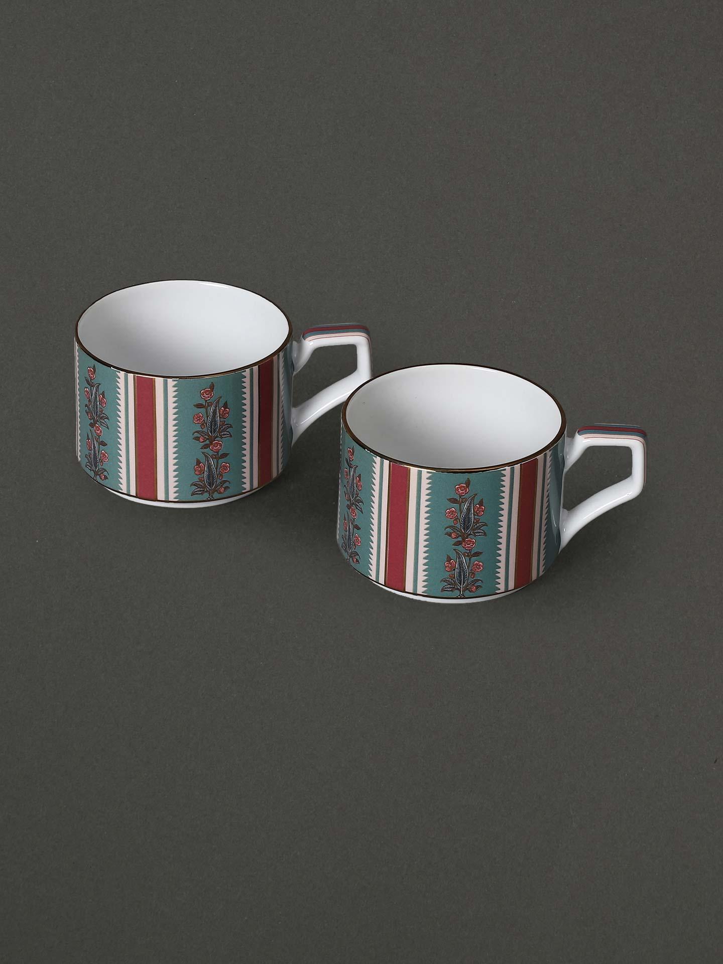Ecru & Red Flora Cup Set (Set Of 2)