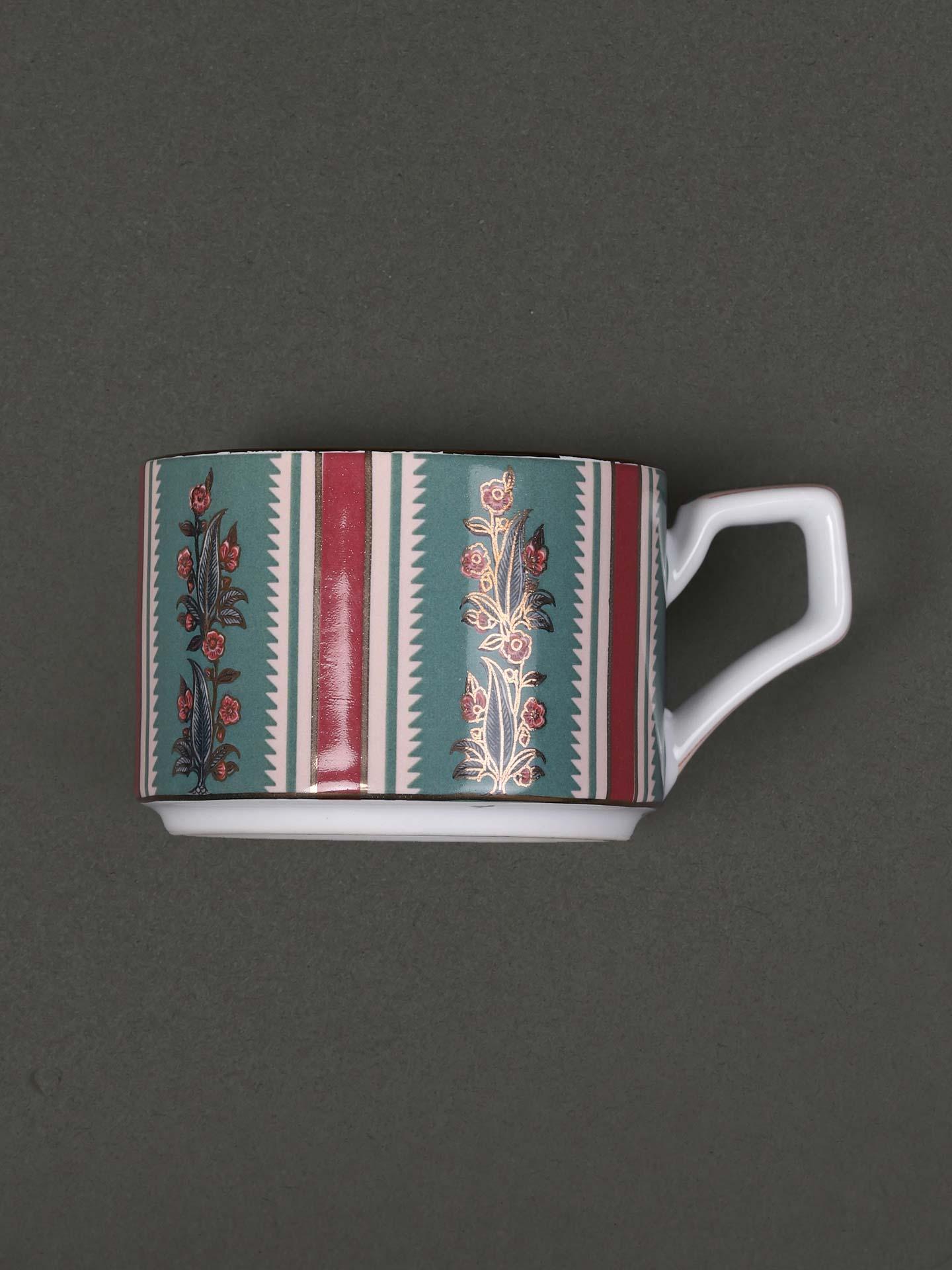 Ecru & Red Flora Cup Set (Set Of 2)