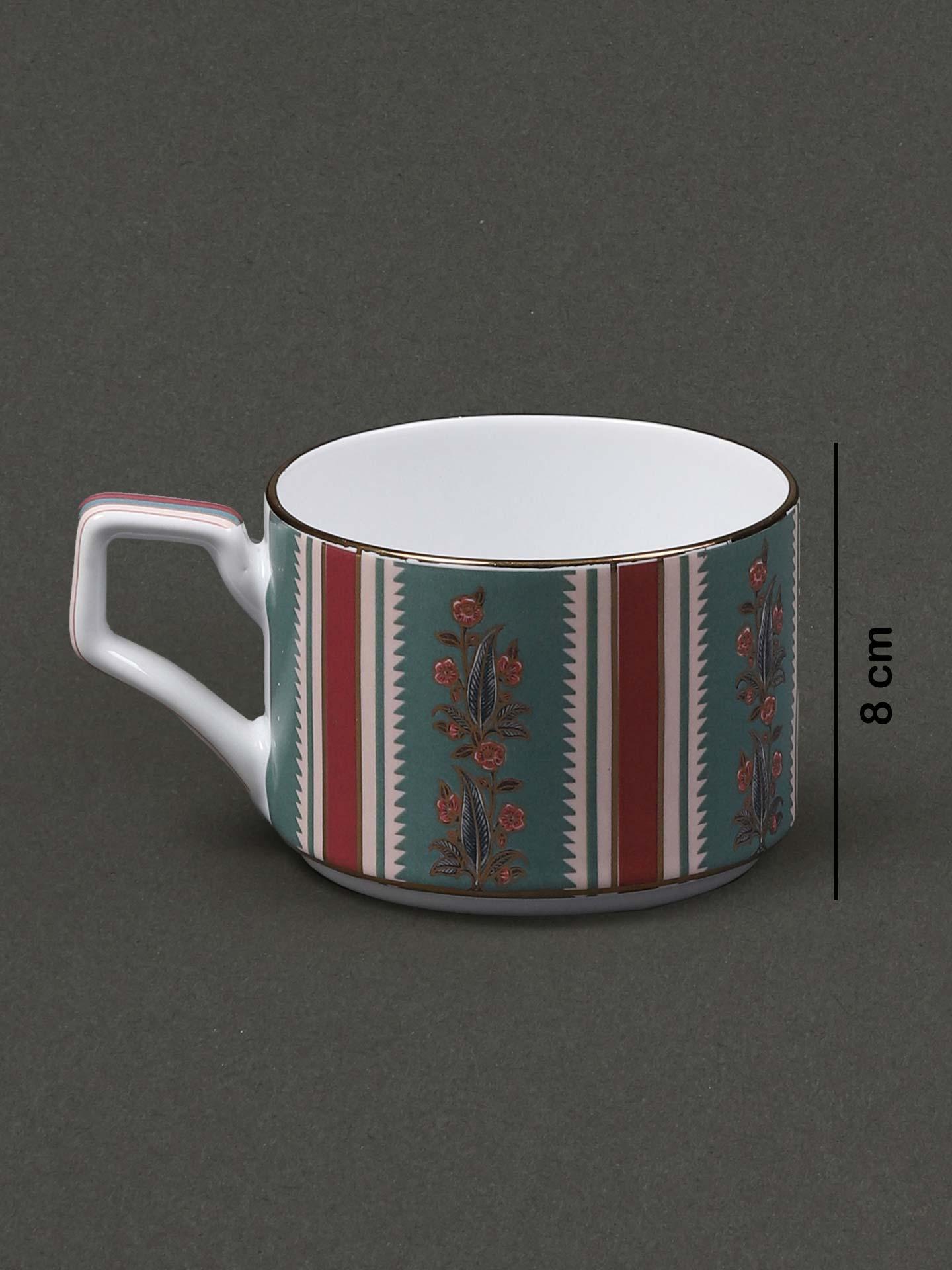 Ecru & Red Flora Cup Set (Set Of 2)