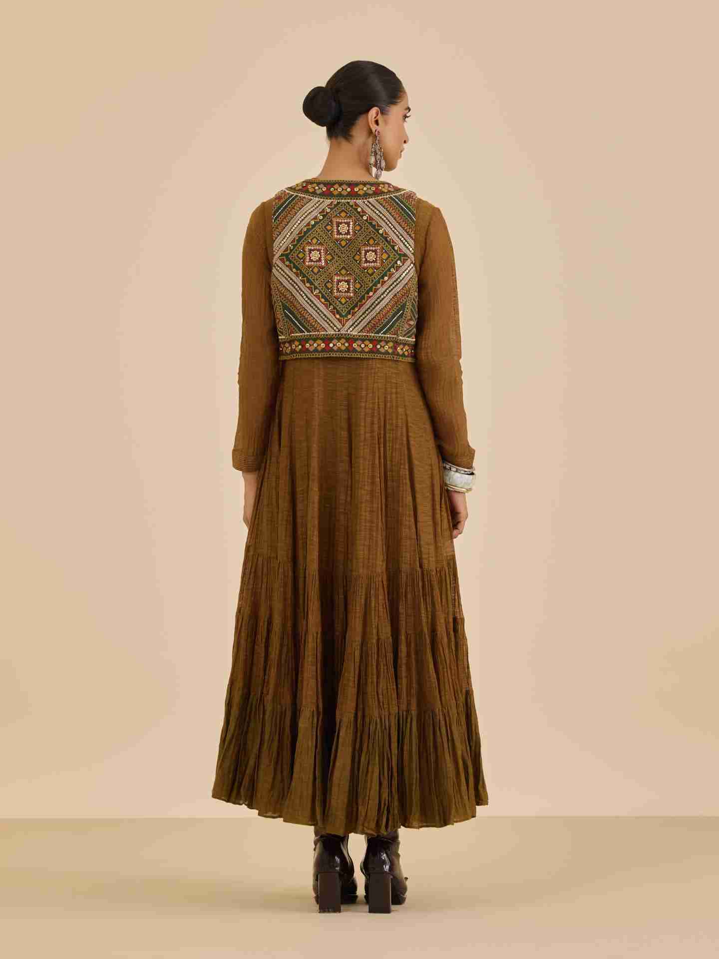 Dark Mustard Ezra Solid  Dress with Gillet