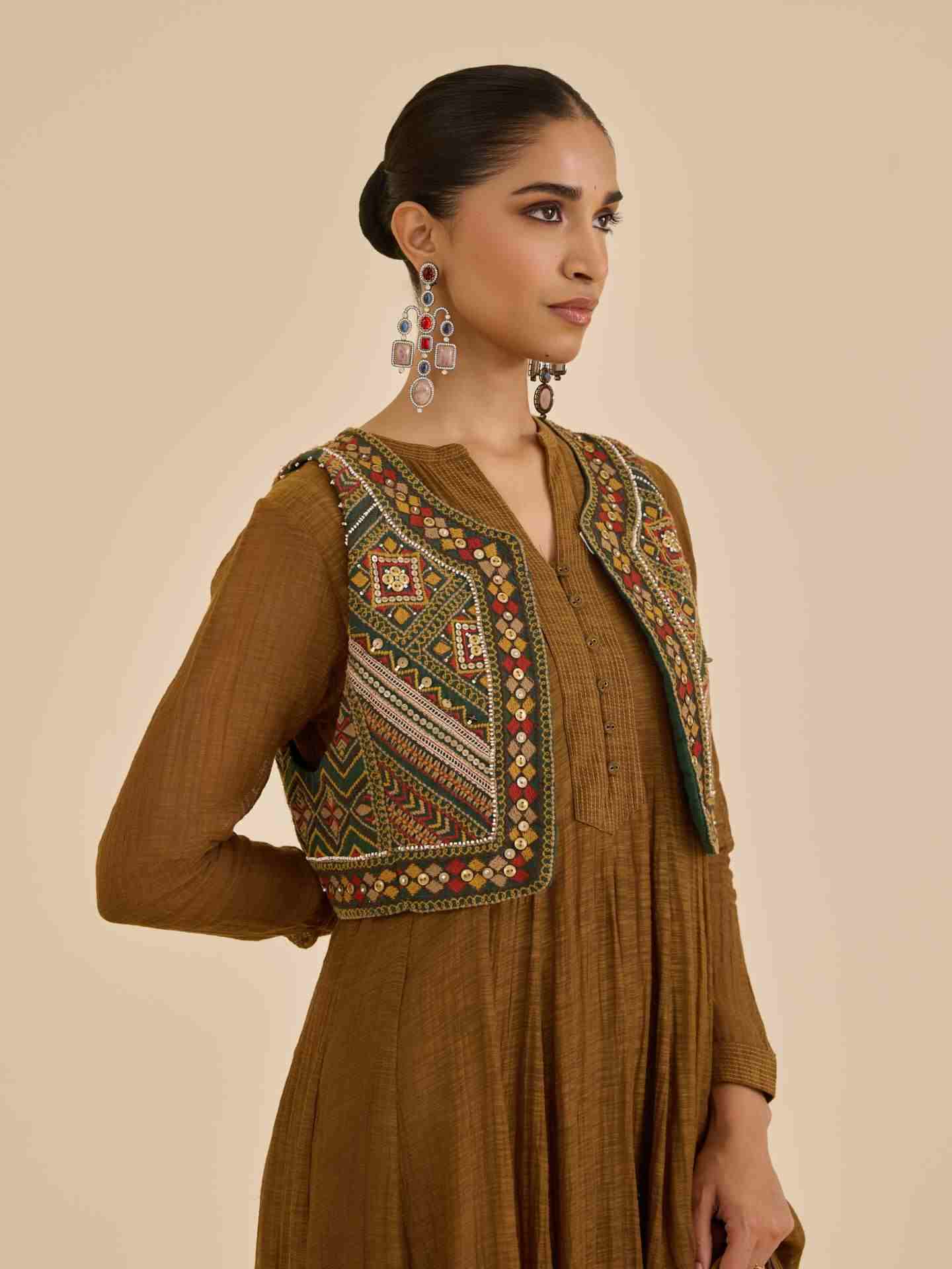 Dark Mustard Ezra Solid  Dress with Gillet