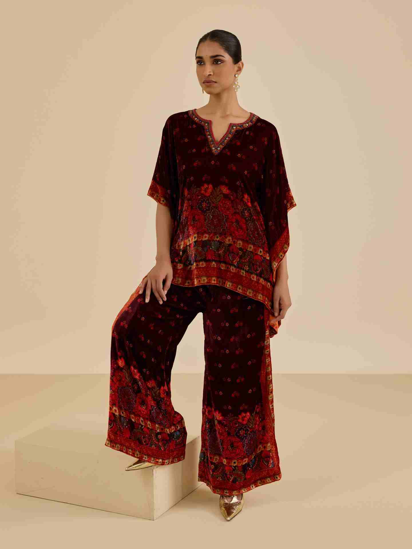 Wine Sasha Print  Co-Ord Set