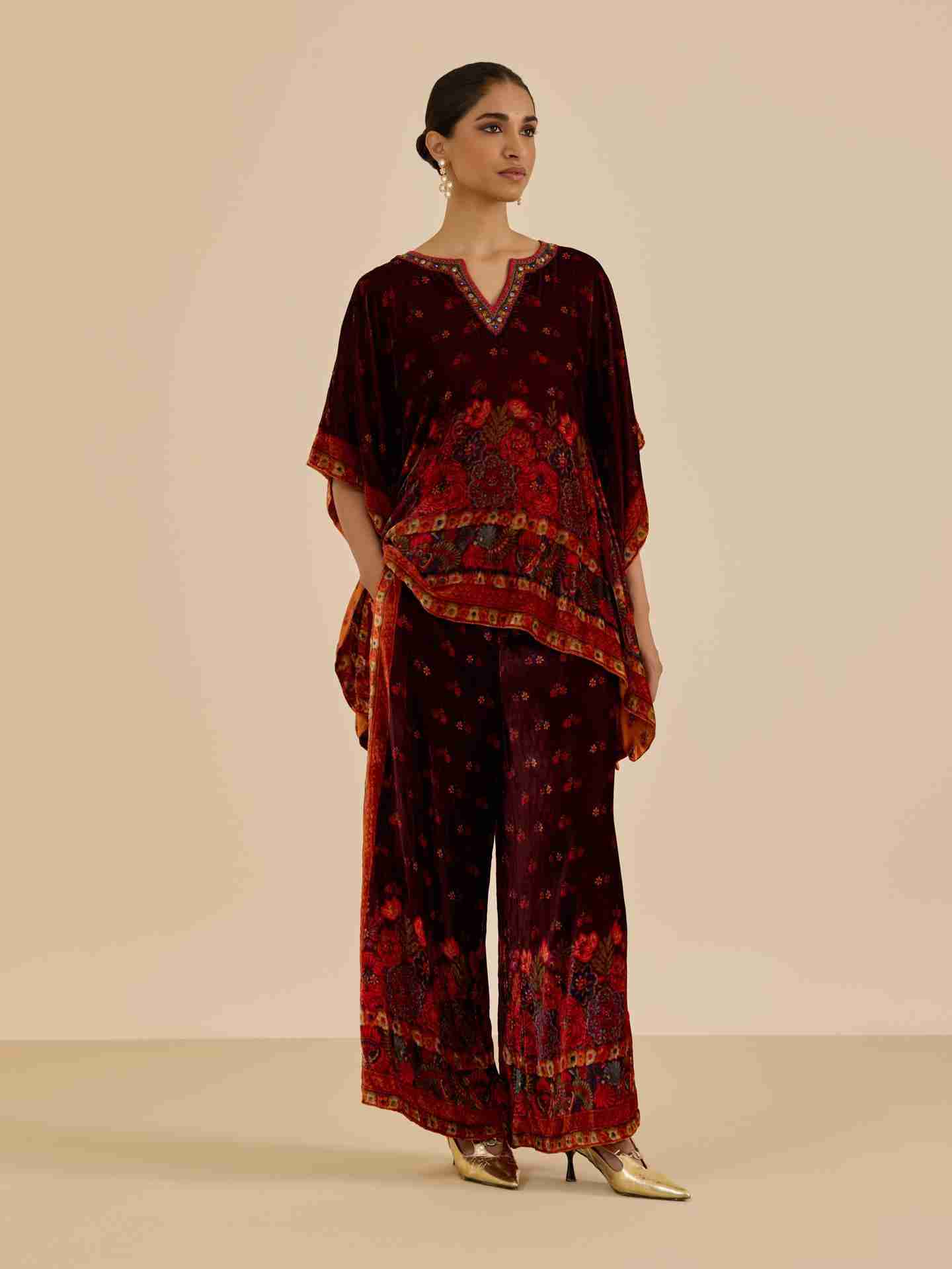 Wine Sasha Print  Co-Ord Set