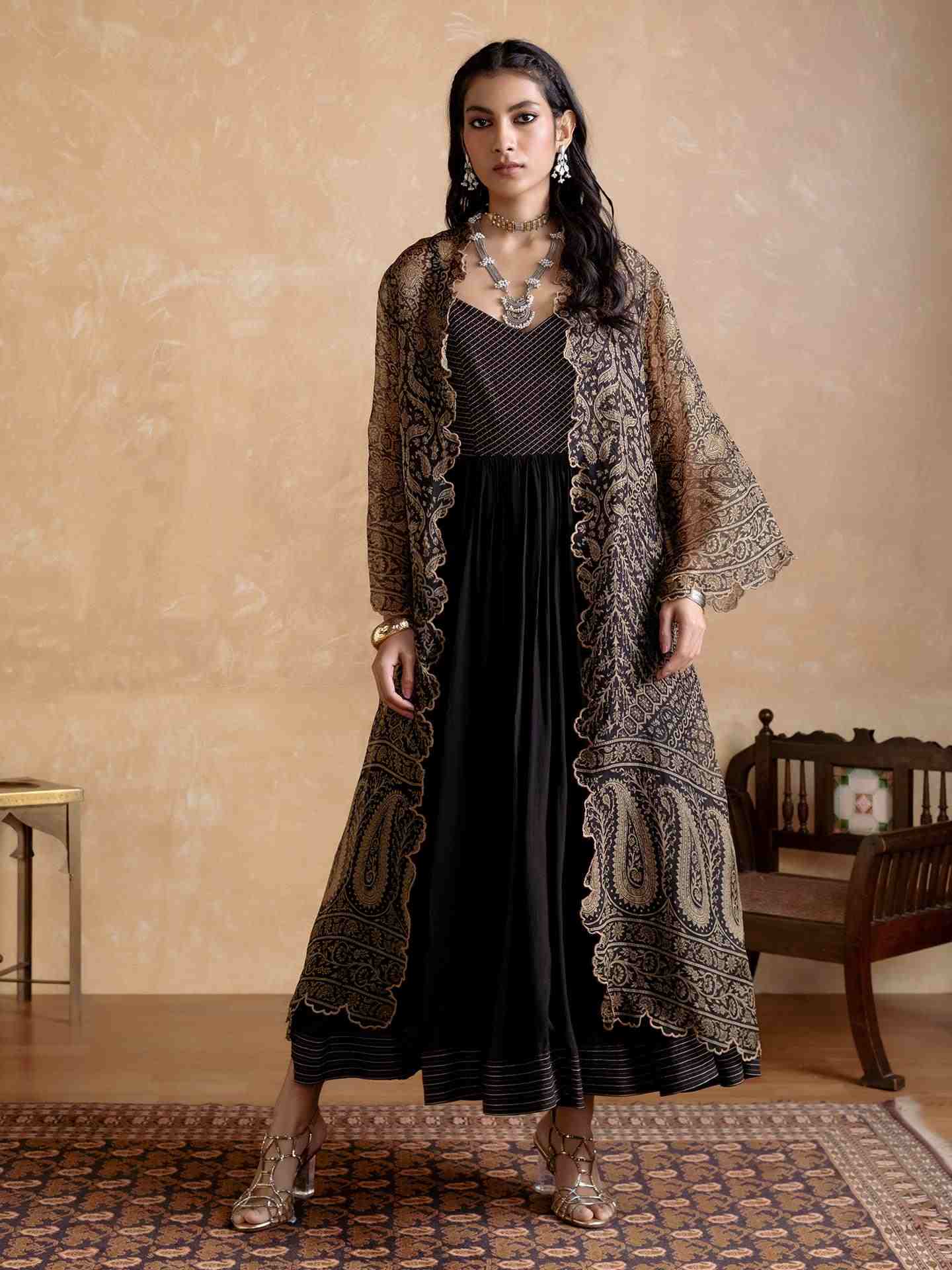 Black Flowret Dress with Shrug