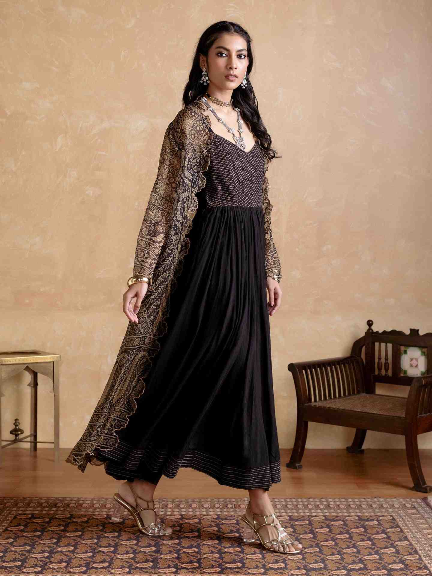 Black Flowret Dress with Shrug