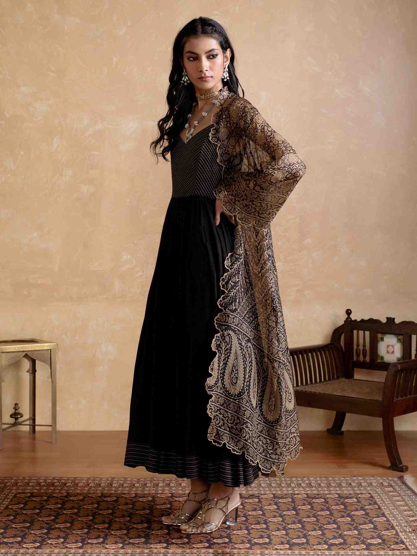 Black Flowret Dress with Shrug