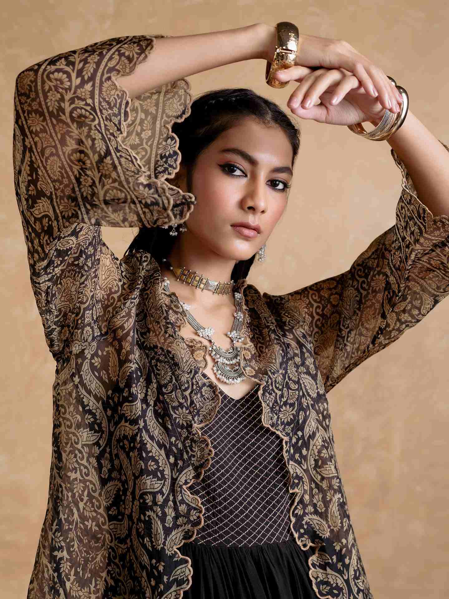 Black Flowret Dress with Shrug