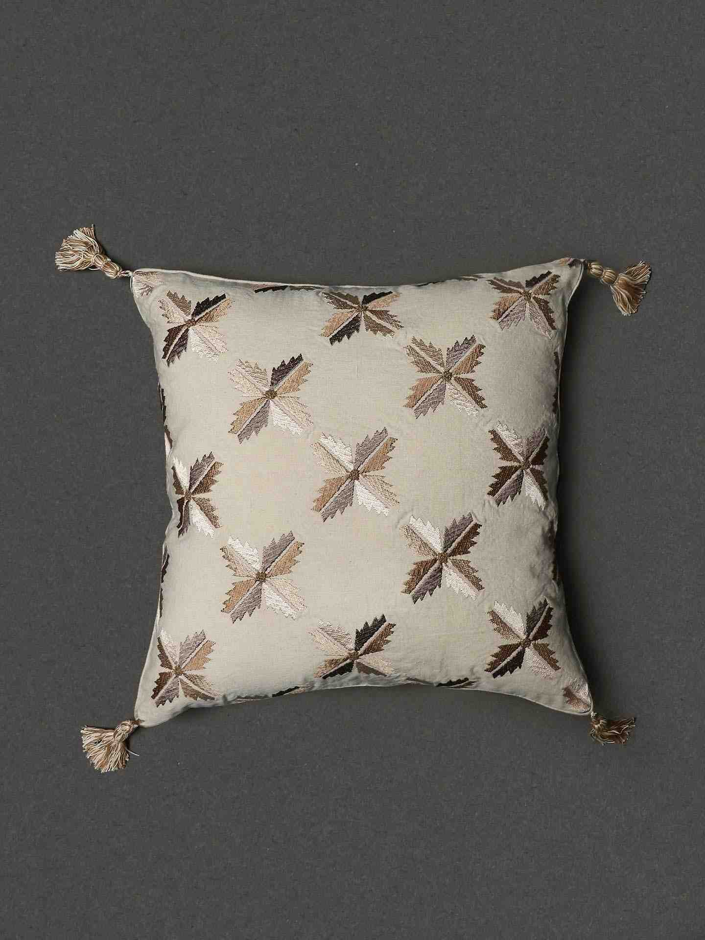 Beige Phulkari Square Cushion