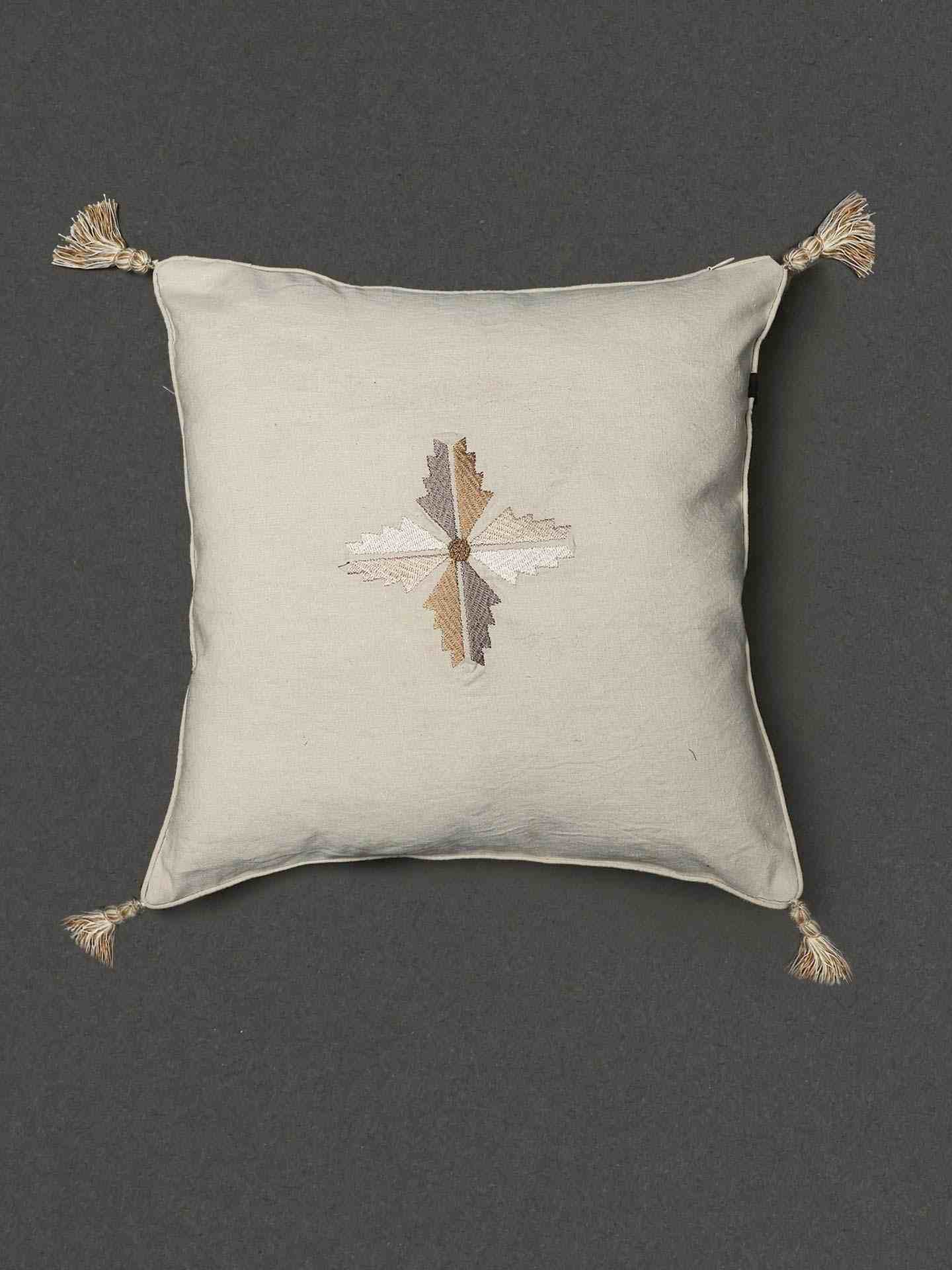 Beige Phulkari Square Cushion