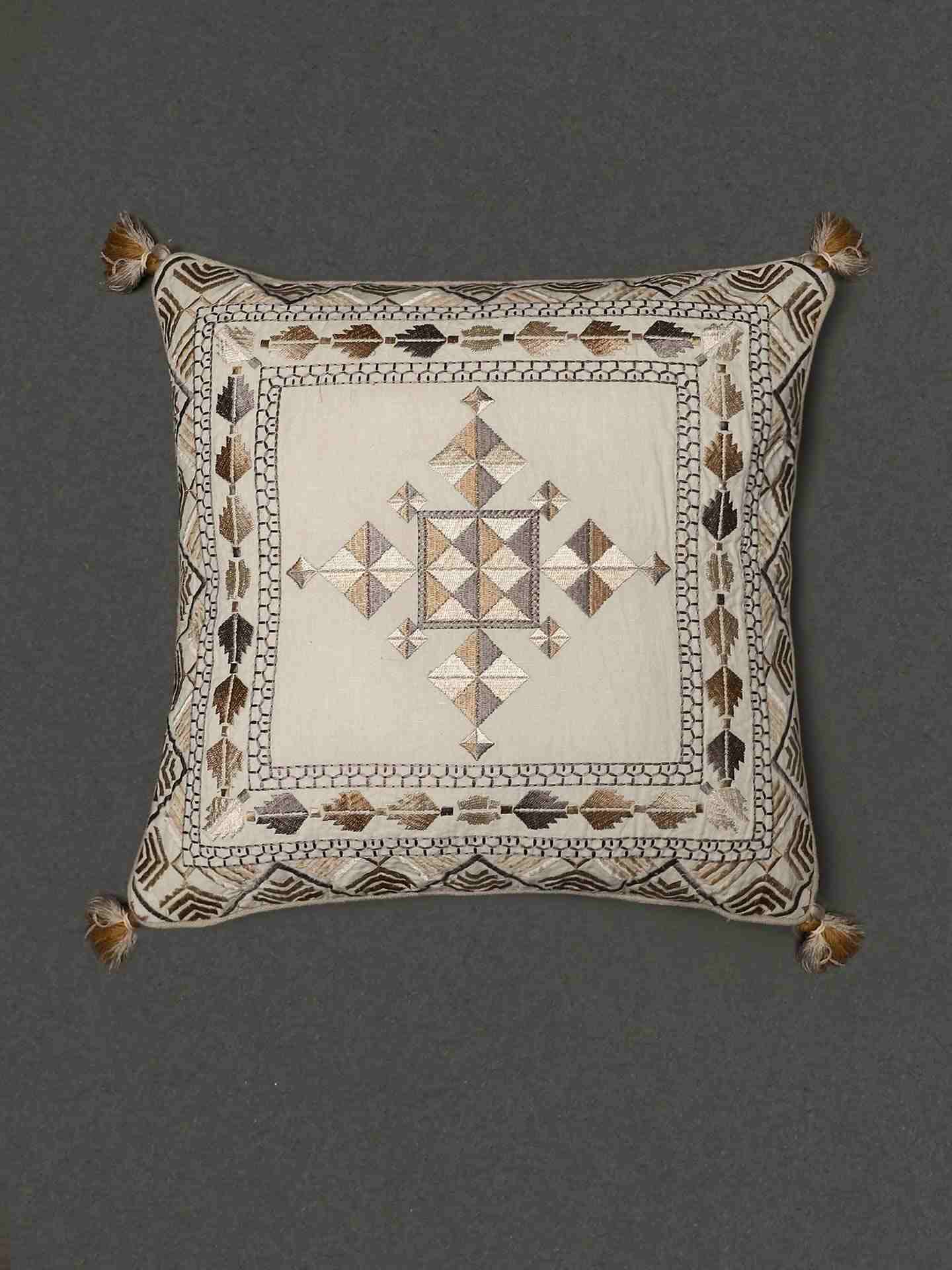 Beige Phulkari Cushion