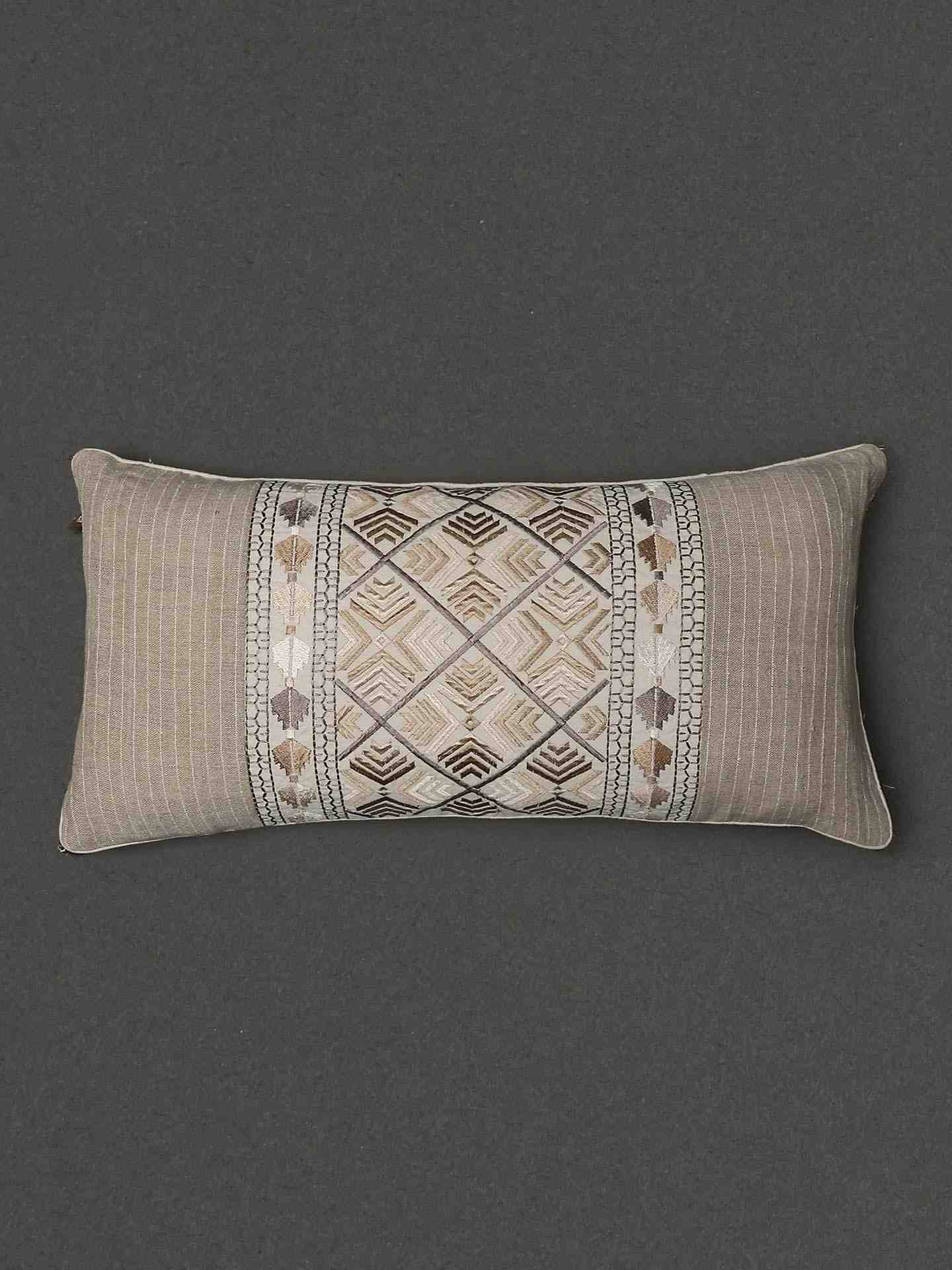 Beige Phulkari Rectangle Cushion