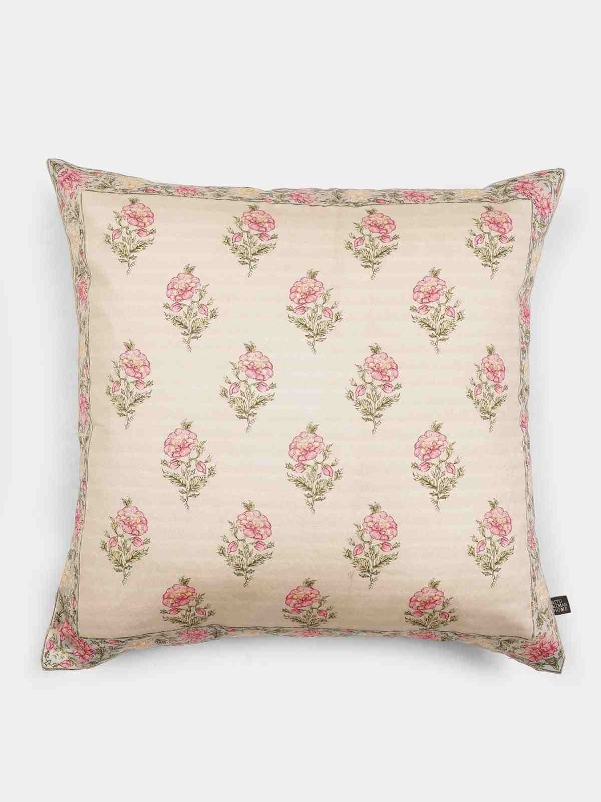Pink & Beige Koshambi Square Cotton Cushion