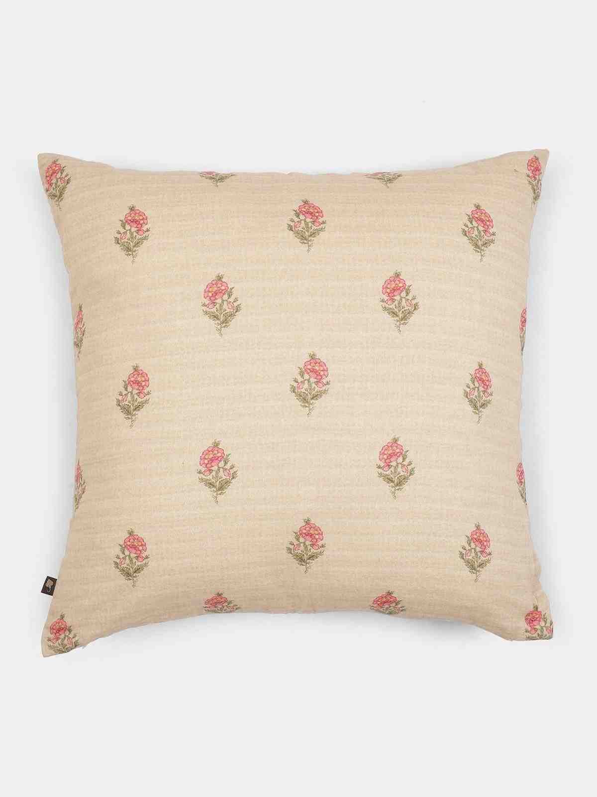 Pink & Beige Koshambi Square Cotton Cushion